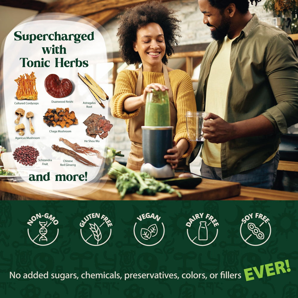 Mushrooms and herbs included in Tonic Alchemy