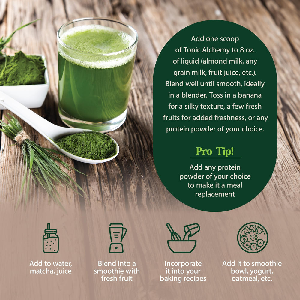 Serving suggestion with smoothie featuring Tonic Alchemy