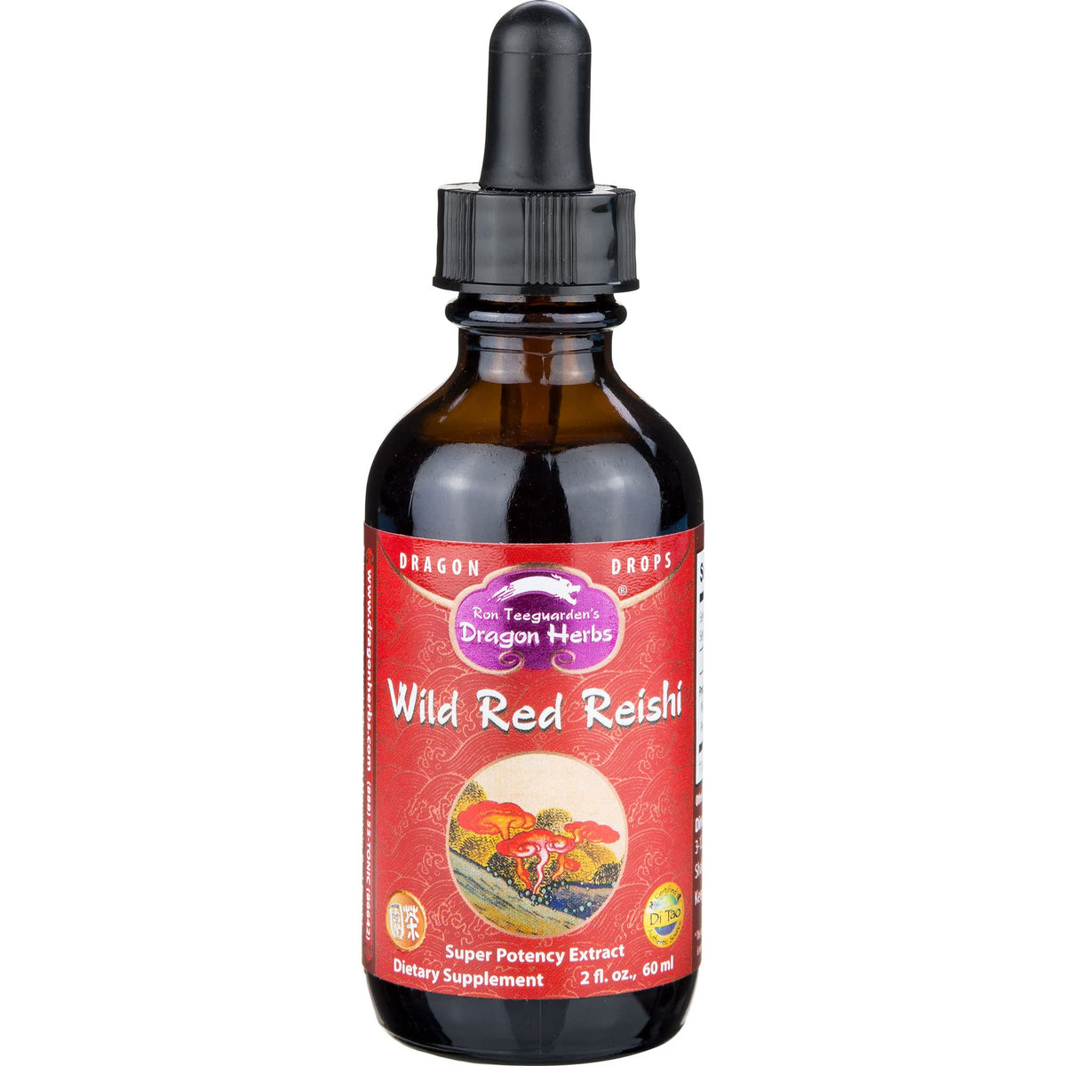 Dragon Herbs Wild Red Reishi Drops bottle on white background