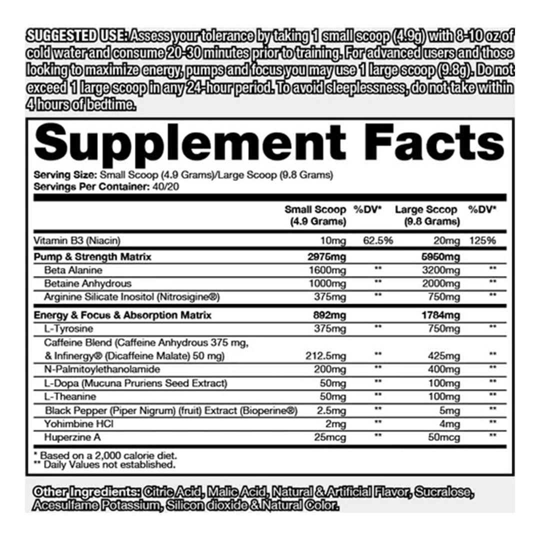 Close-up of Venom Extreme Potency ingredients and serving scoop