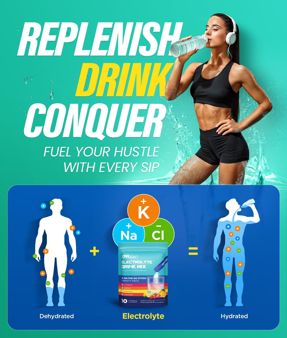 Close-up of 10g electrolyte powder packet dissolving in water