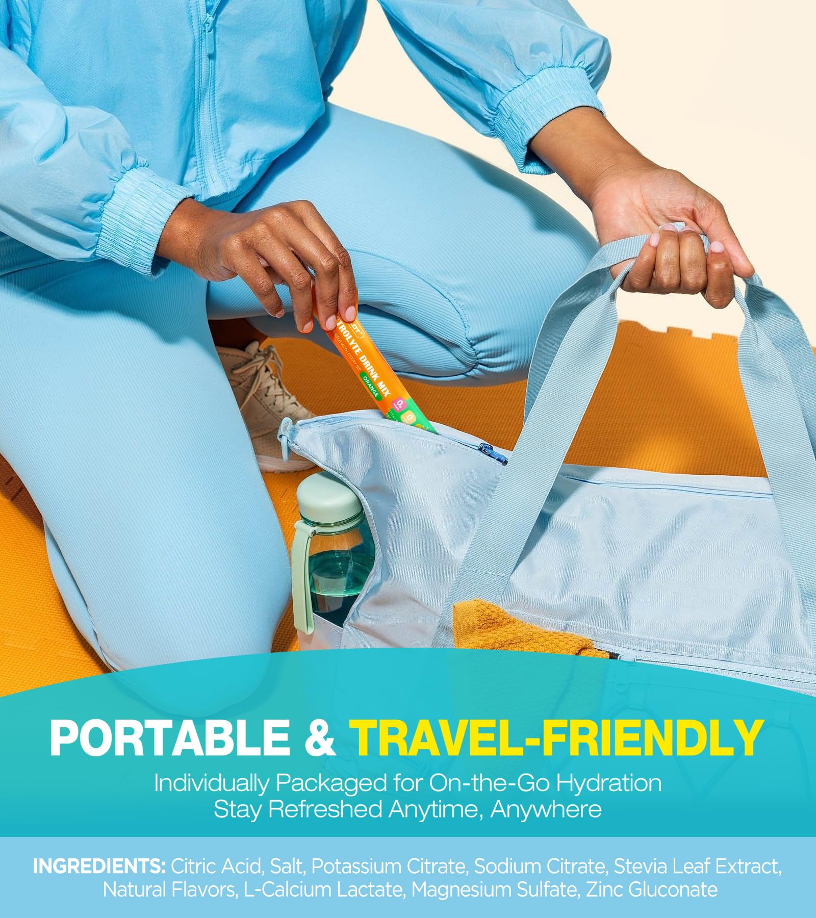 Vegan, gluten-free, non-GMO, keto-friendly electrolyte powder packaging