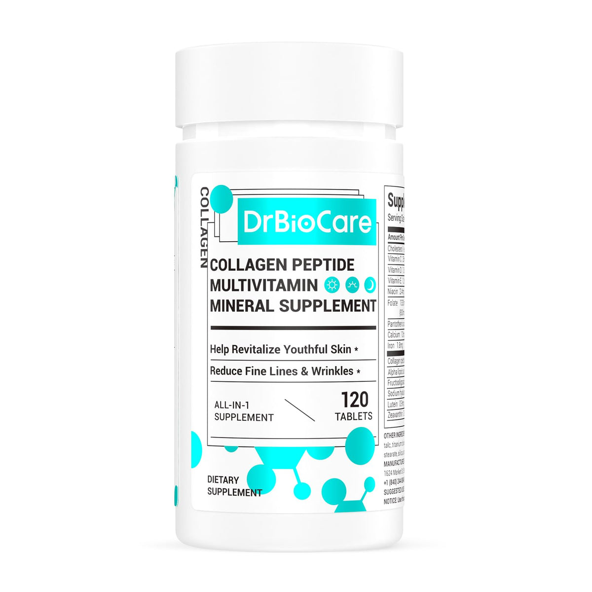 DrBioCare Collagen Peptides for Women bottle with 120 tablets - Made in USA