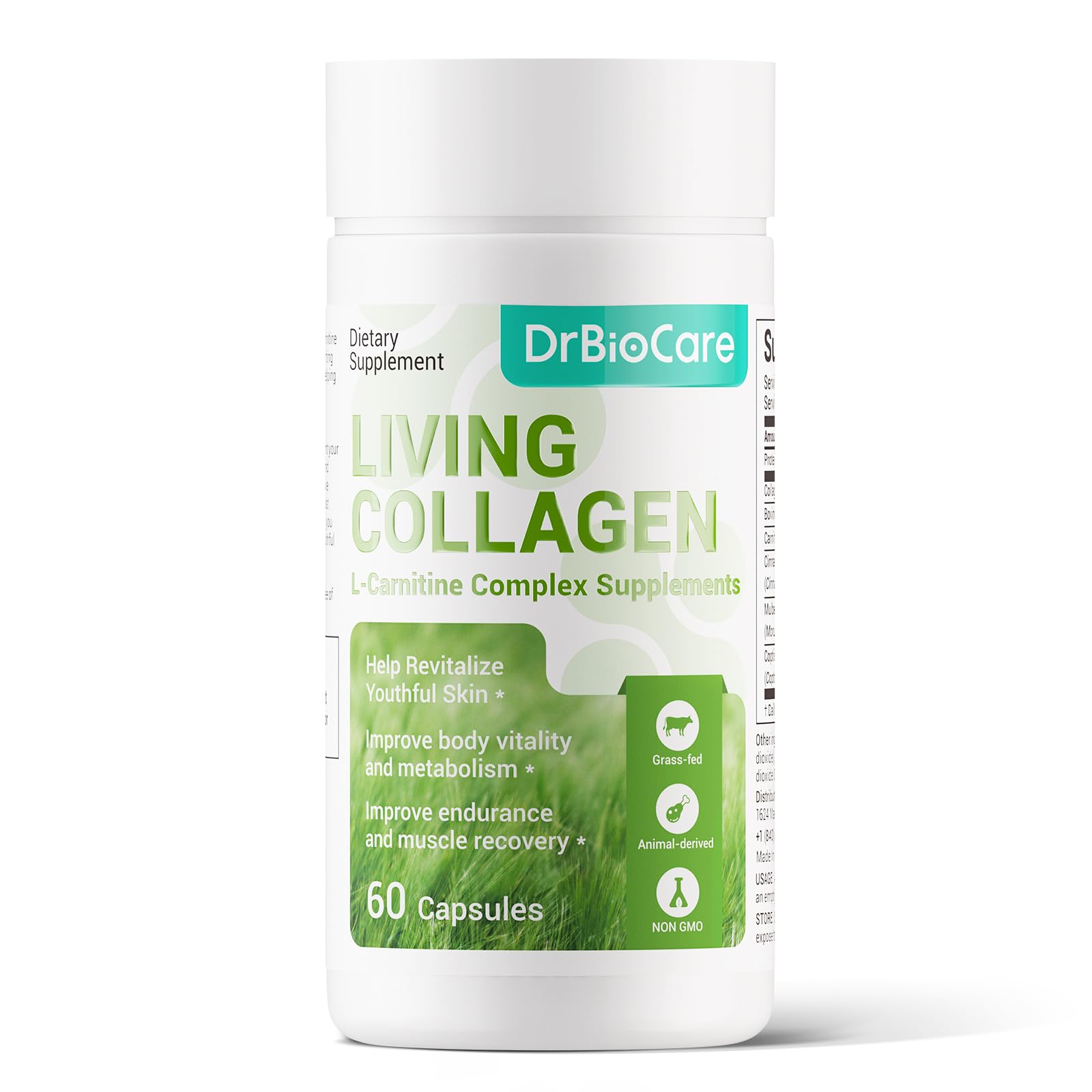 DrBioCare Living Collagen L-Carnitine Complex bottle label