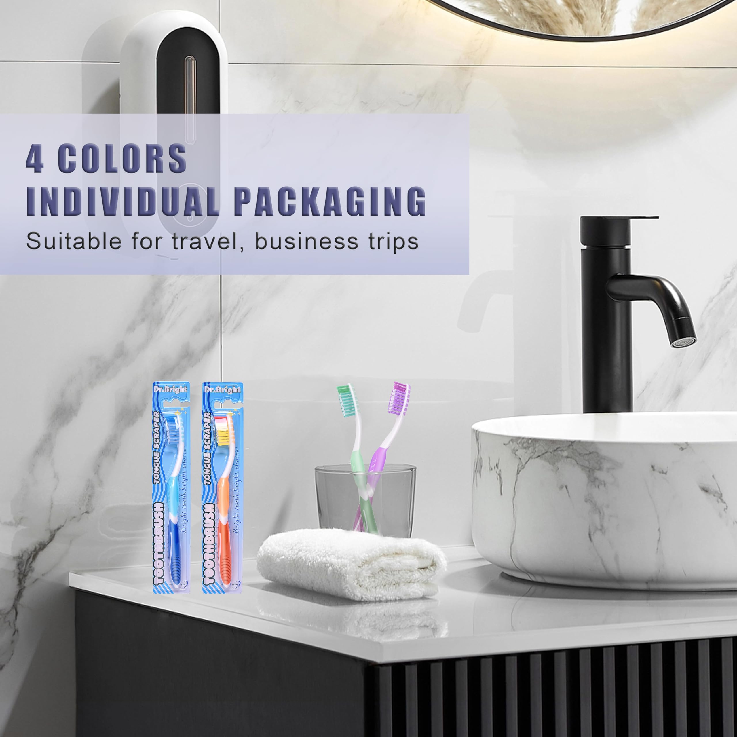 Assorted color toothbrushes for adults in a travel set