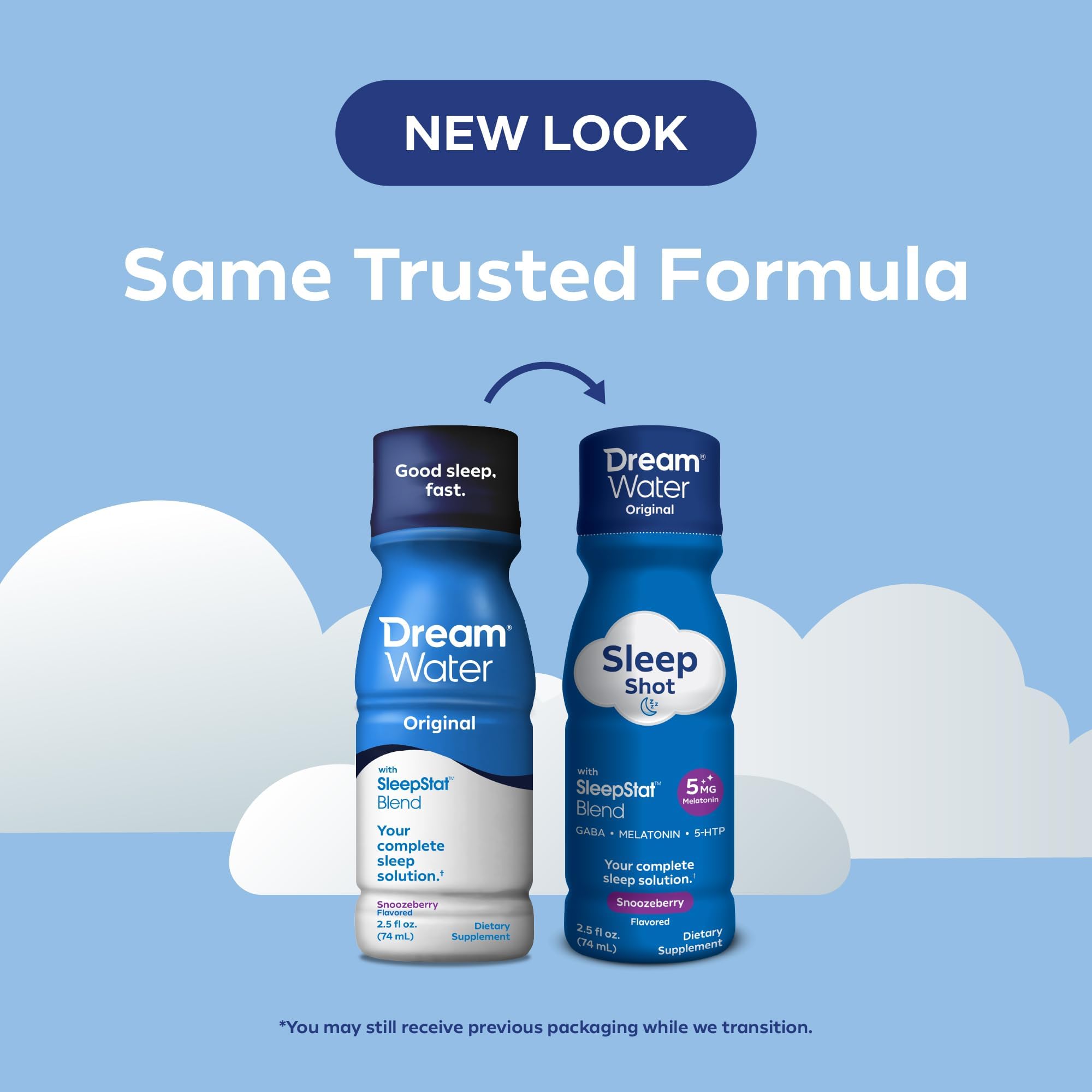 Dream Water Snoozeberry sleep shot 2.5 oz side view showing bottle