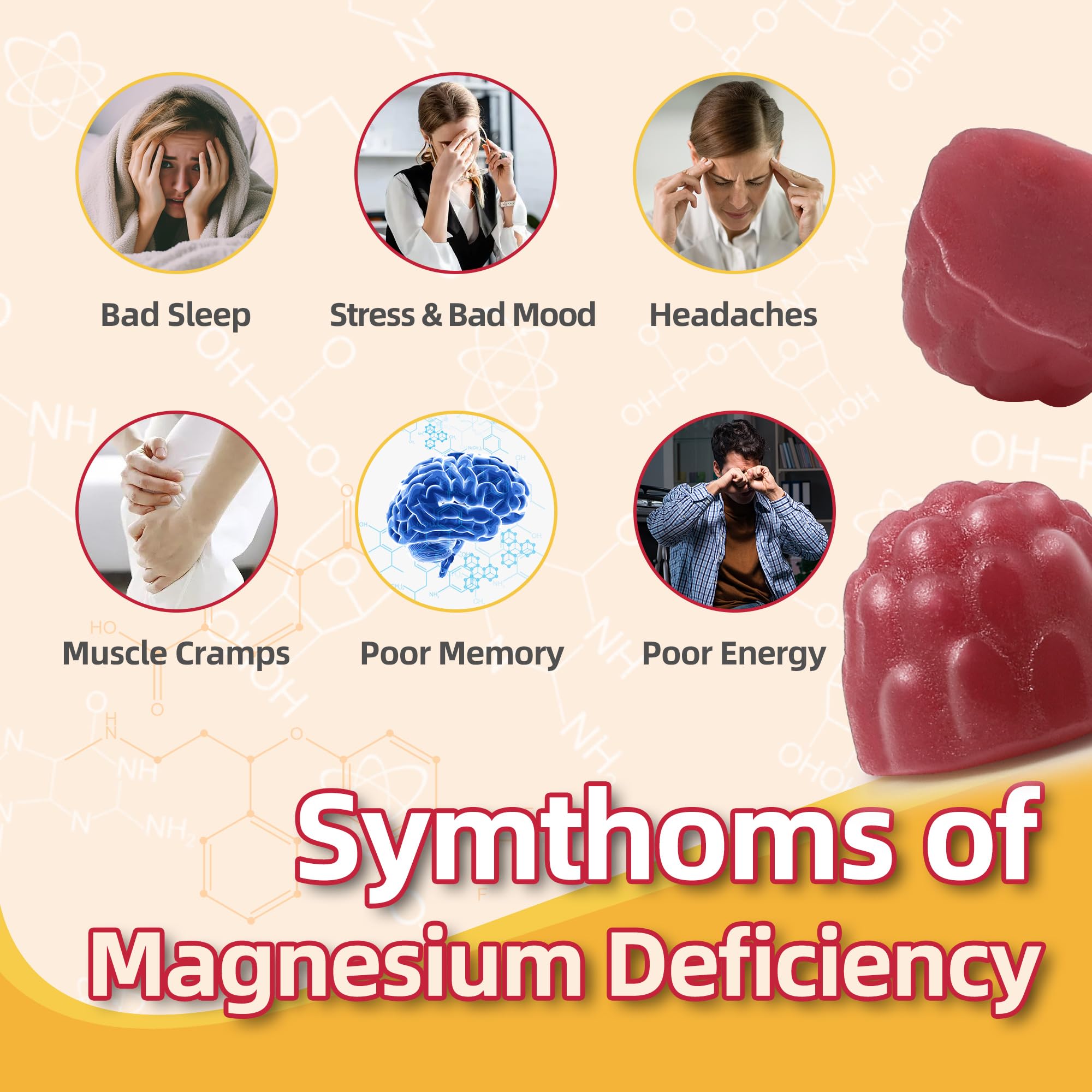 Label highlighting 400mg magnesium glycinate per gummy