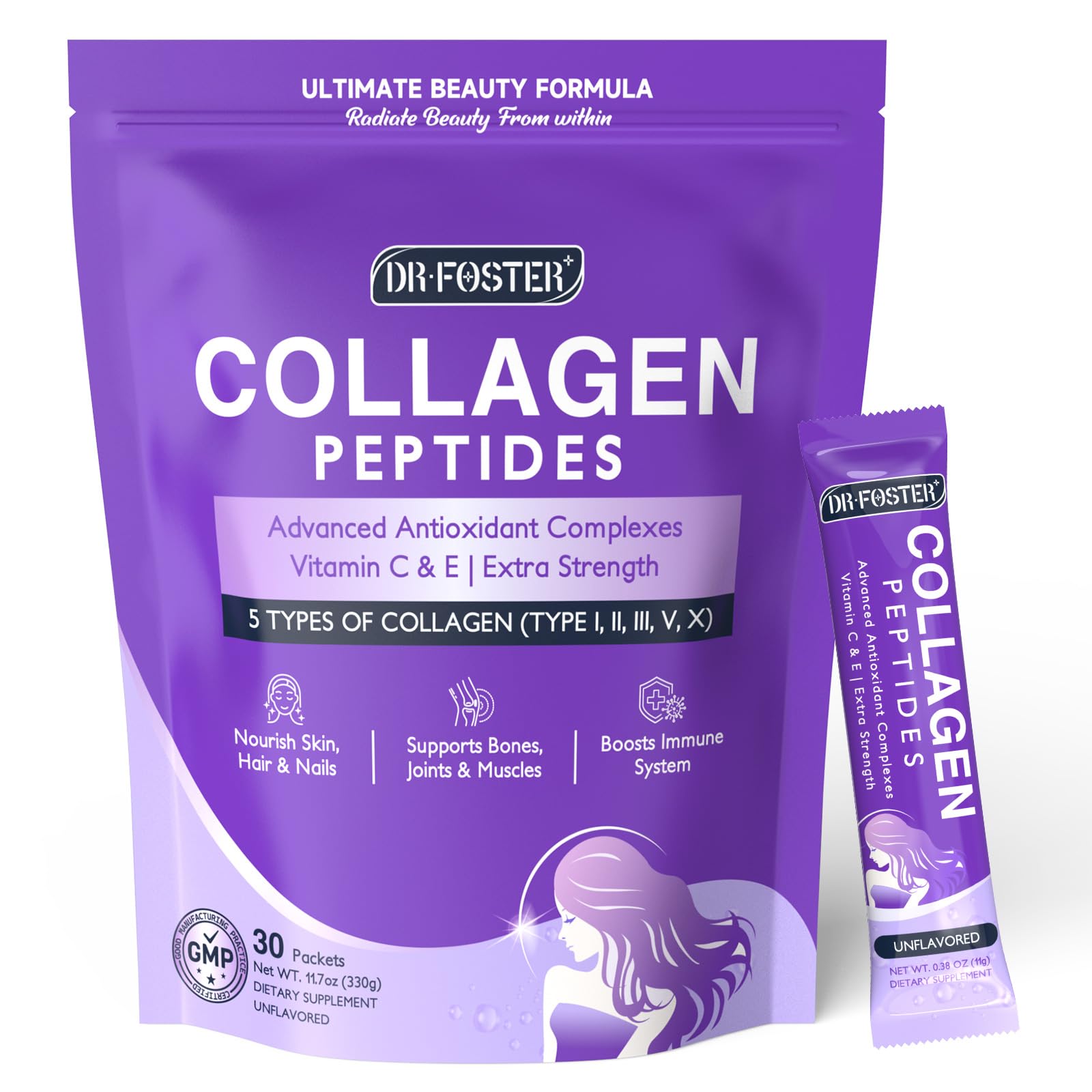 DRFOSTER Collagen peptides powder 30 stick packets