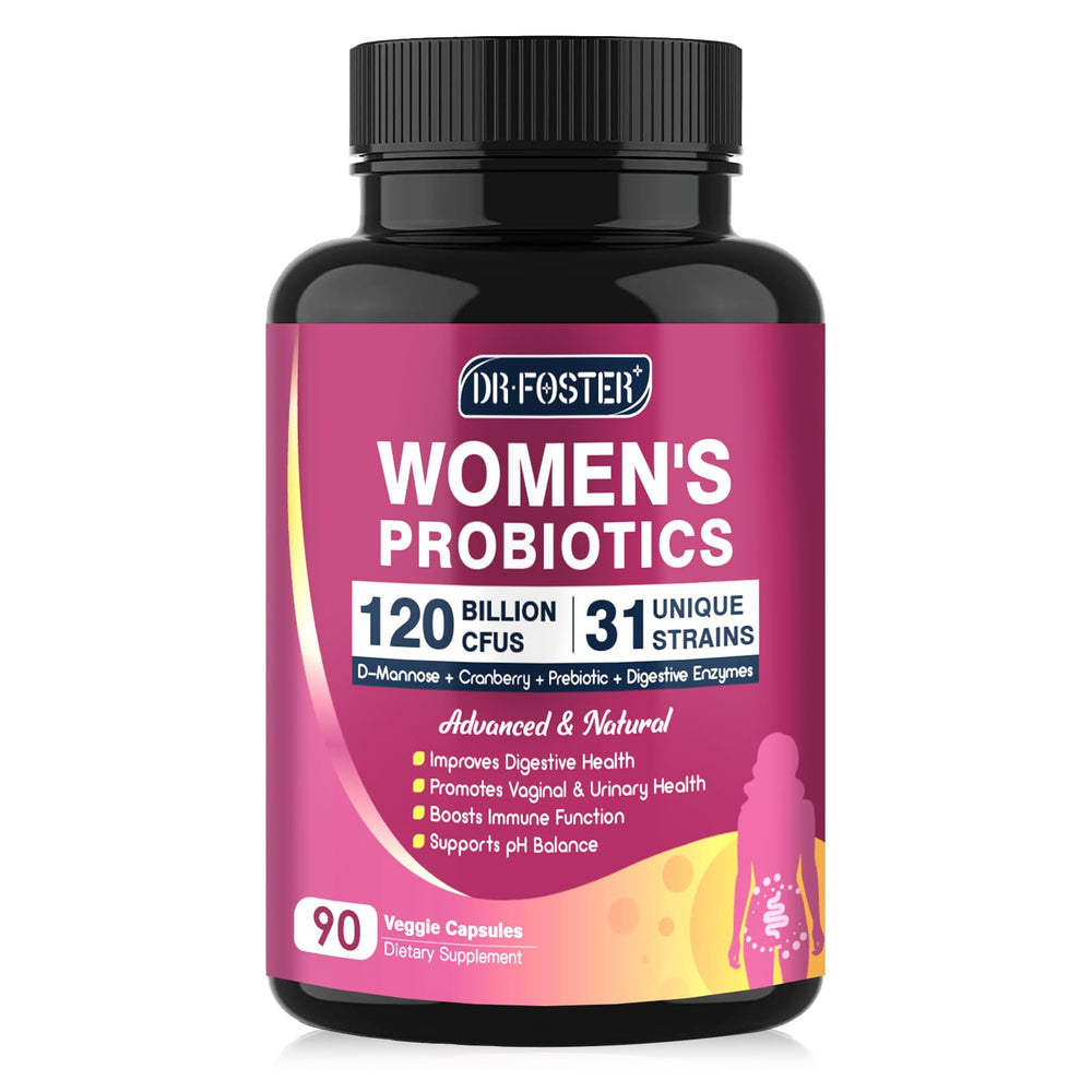 DRFOSTER Women Probiotics bottle with label showing 120B CFU and 31 strains