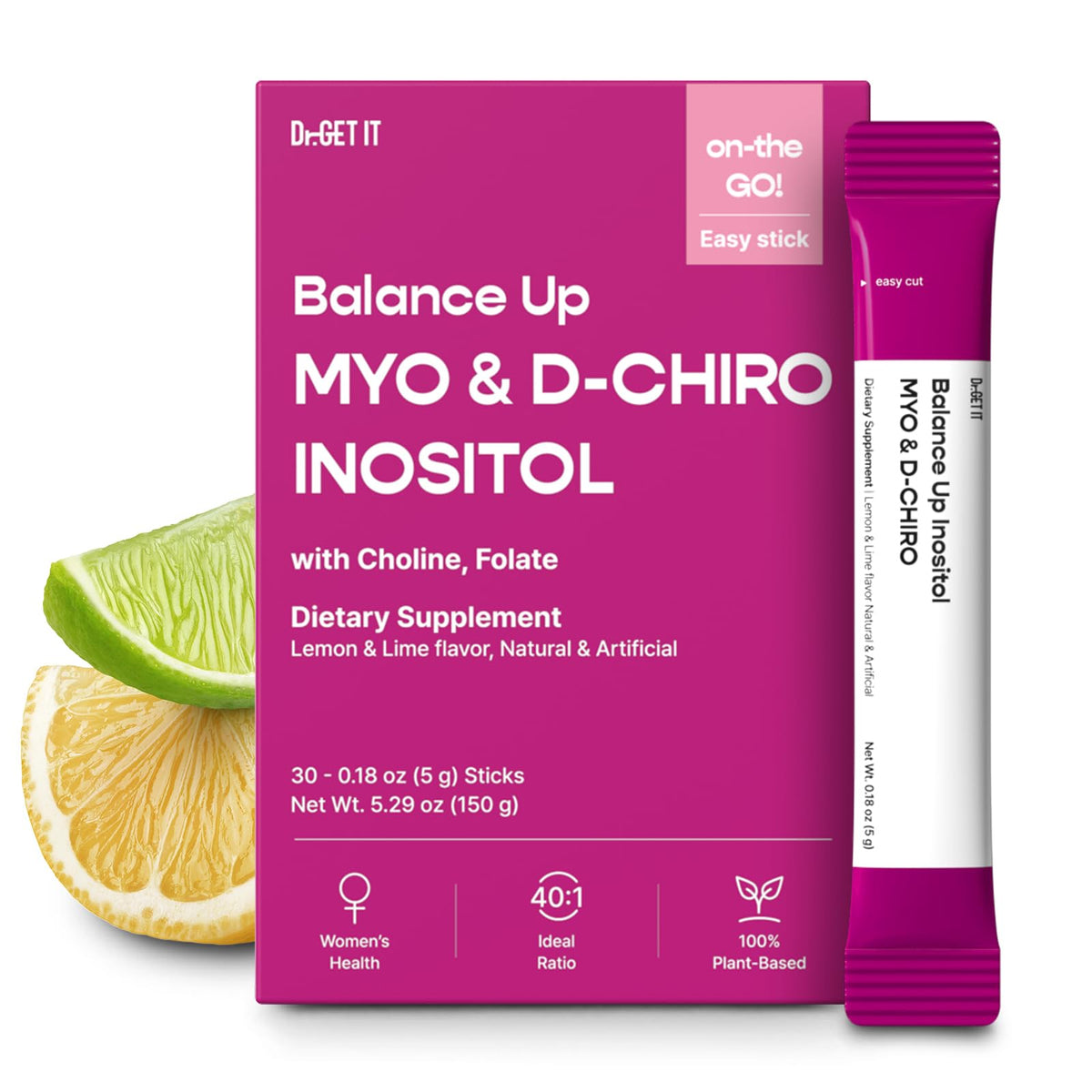 Dr.GET IT front packaging showing lemon‑lime sticks and brand benefits