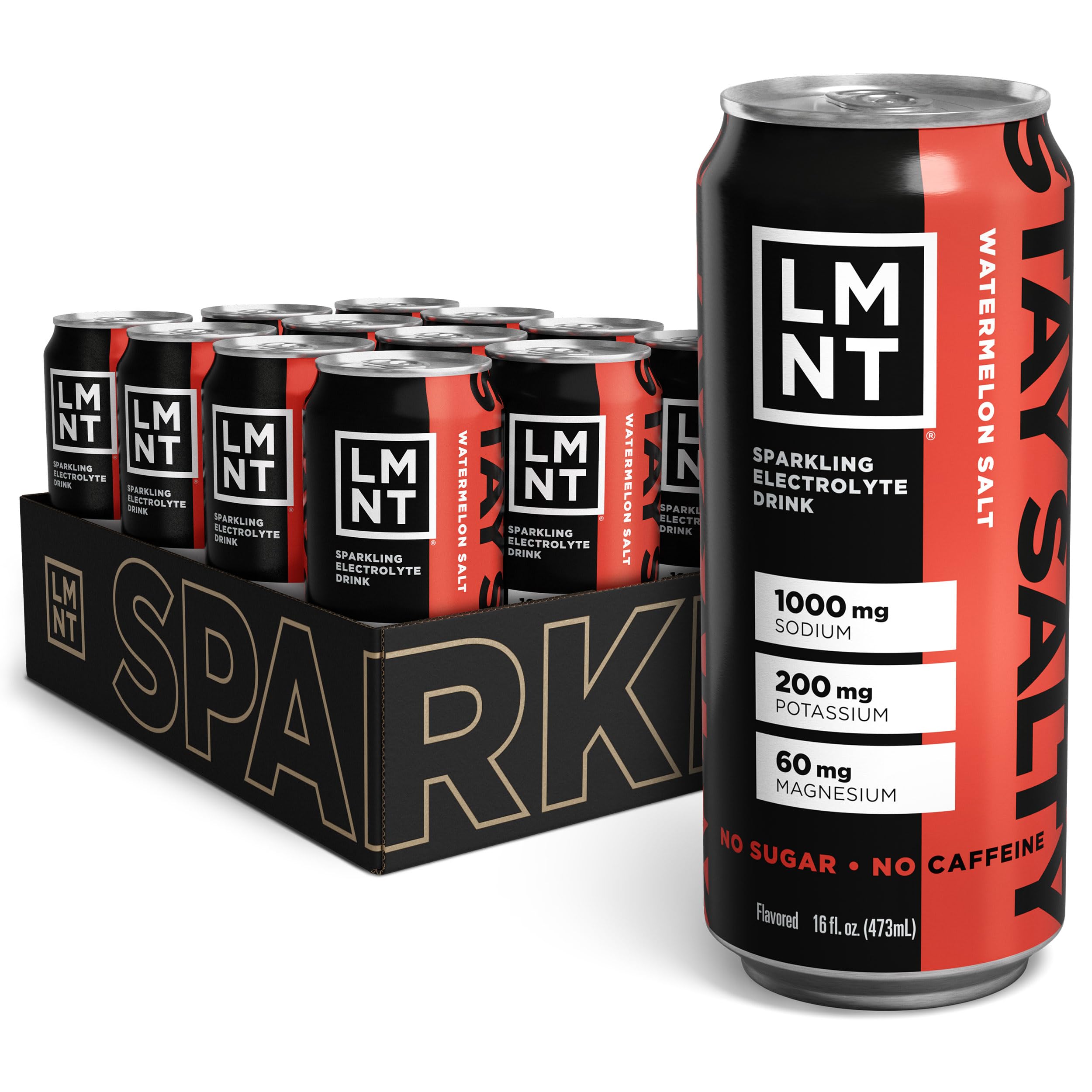 Front view of LMNT Sparkling Electrolyte Watermelon Salt can