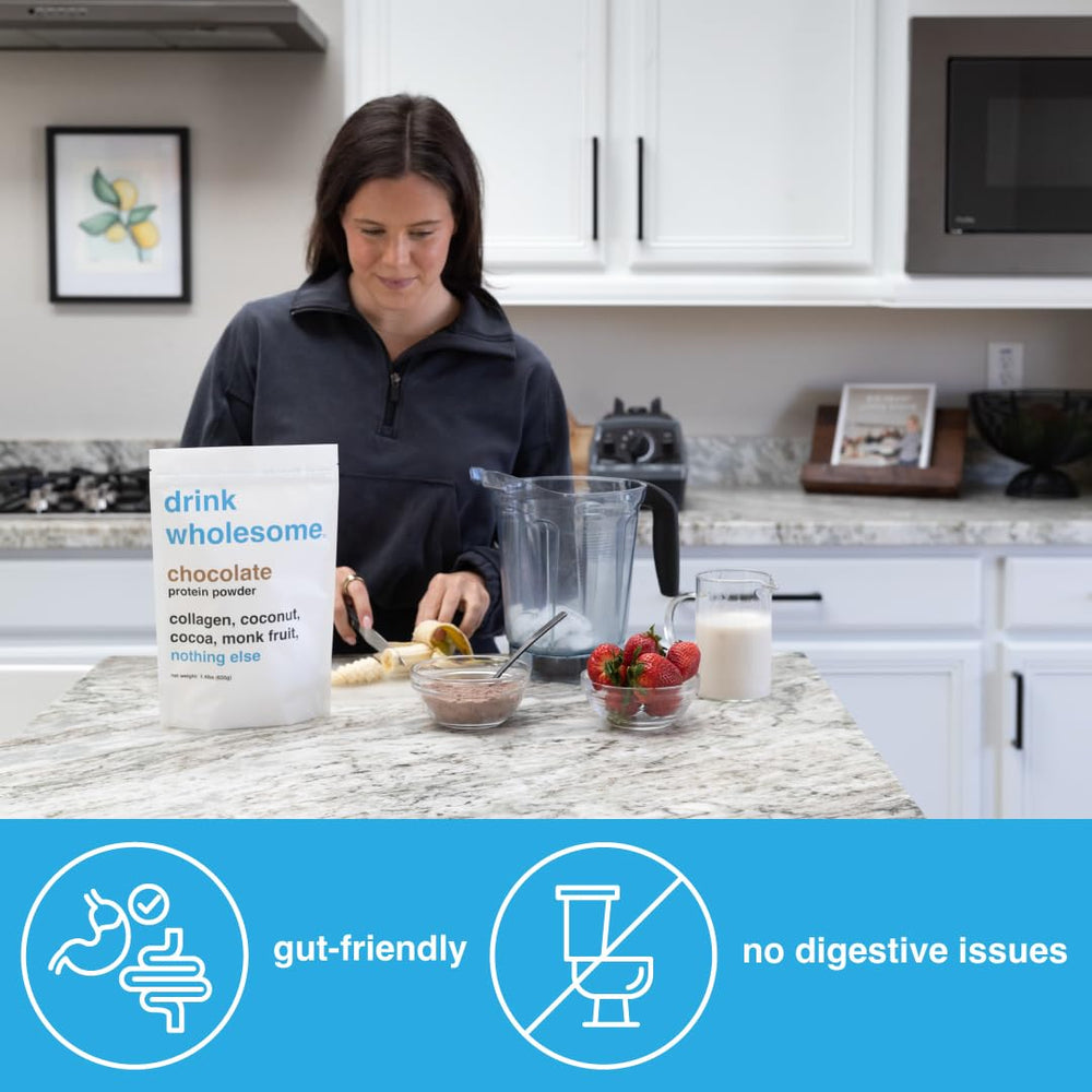 Drink Wholesome Chocolate Collagen Powder ingredients highlight dairy-free and additive-free formula