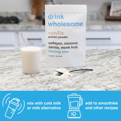 Close-up of dairy-free ingredients in Drink Wholesome formula for sensitive digestion