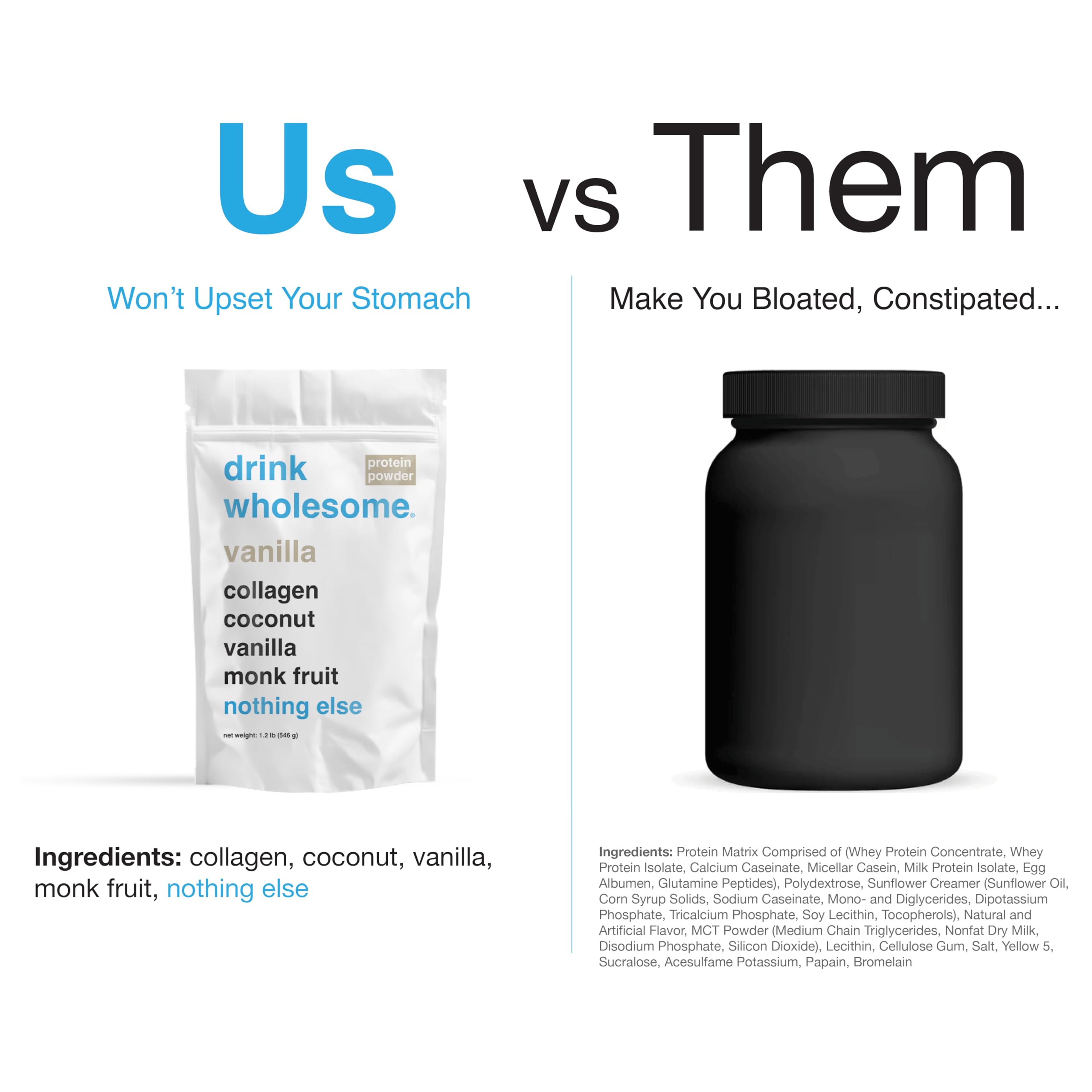 Gut-friendly packaging badge signaling gentle digestion with Drink Wholesome