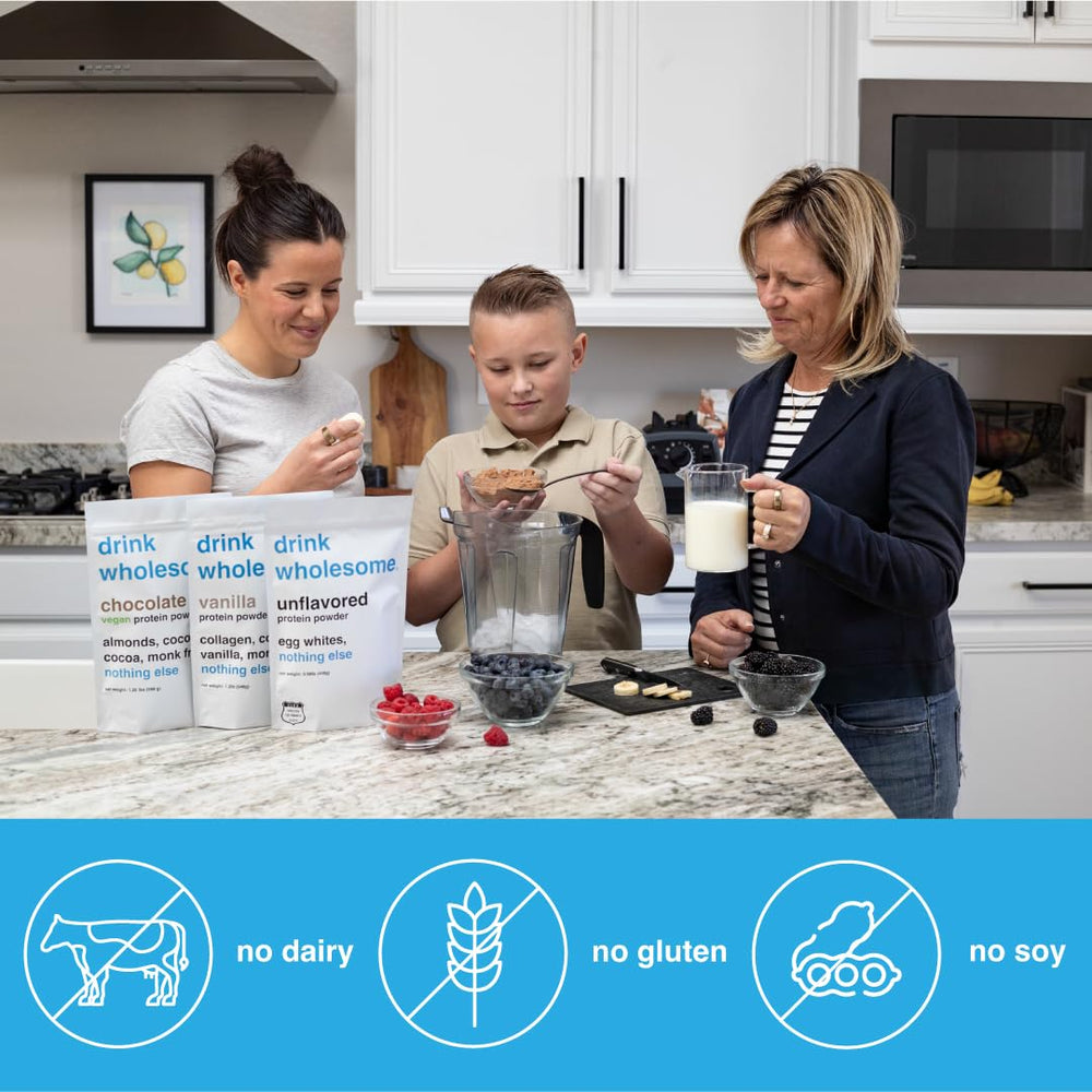 Drink Wholesome scoop with vanilla collagen powder for easy daily protein