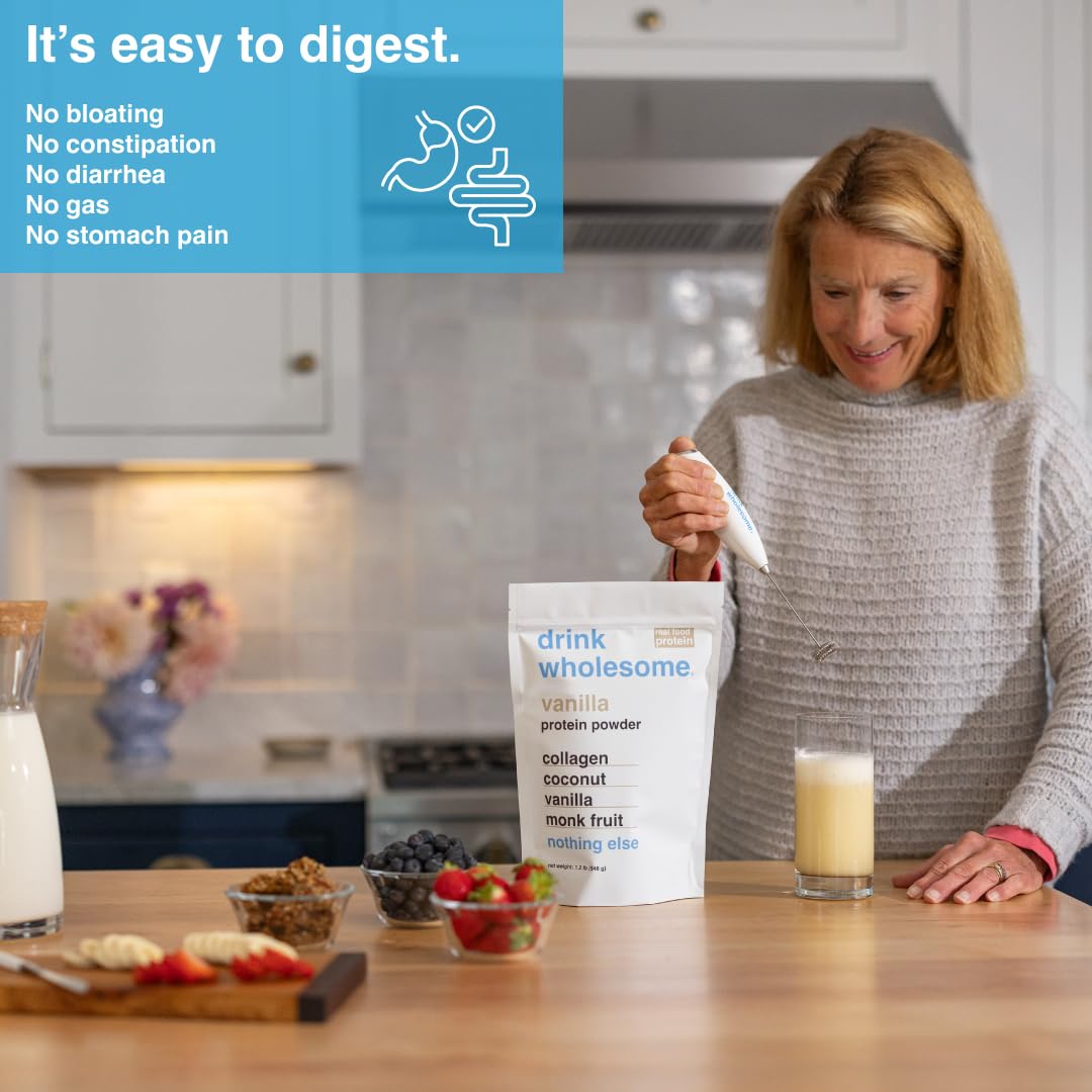 Drink Wholesome scoop with vanilla collagen powder for easy daily protein