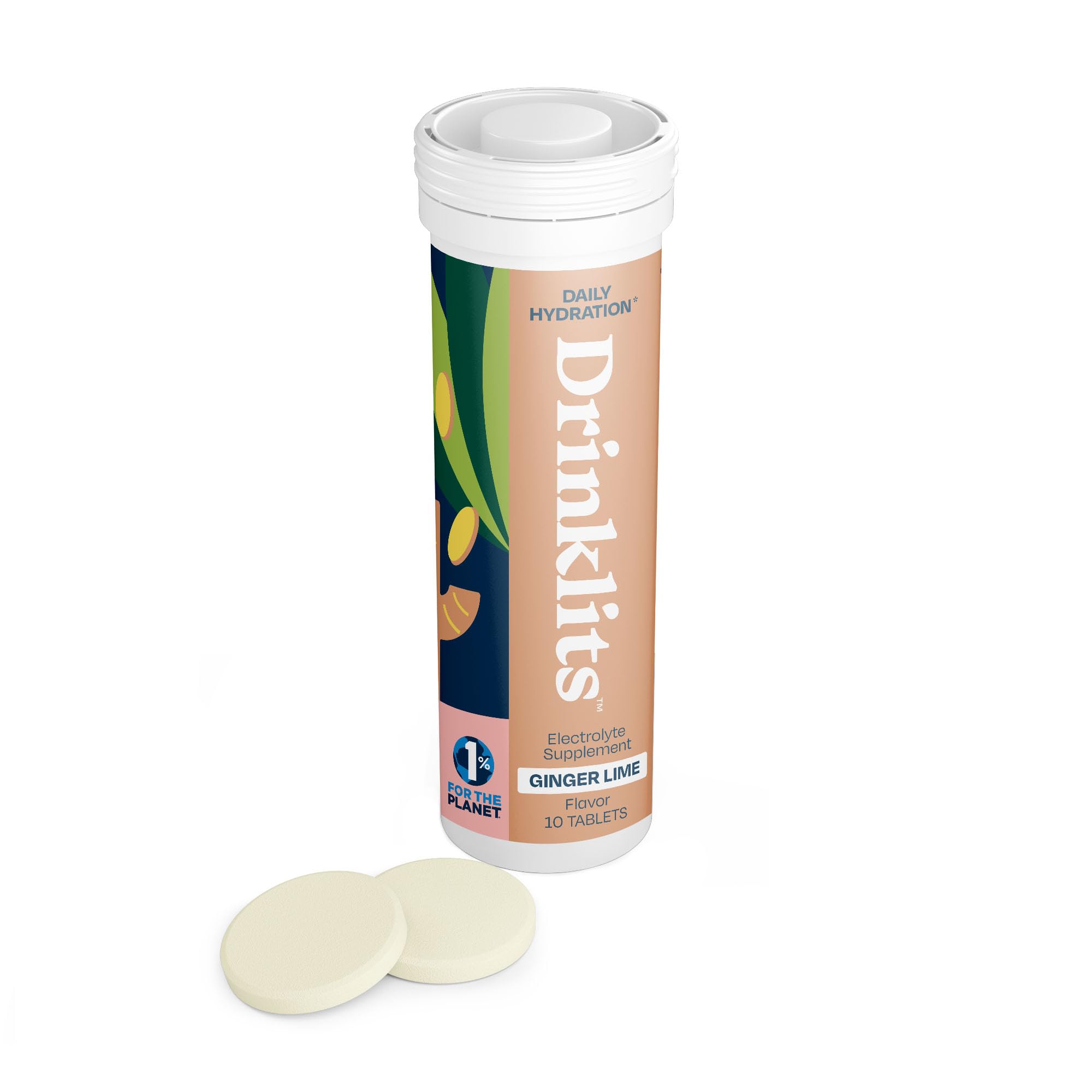 Drinklits ginger lime effervescent tablet dissolving for crisp hydration and zero sugar.