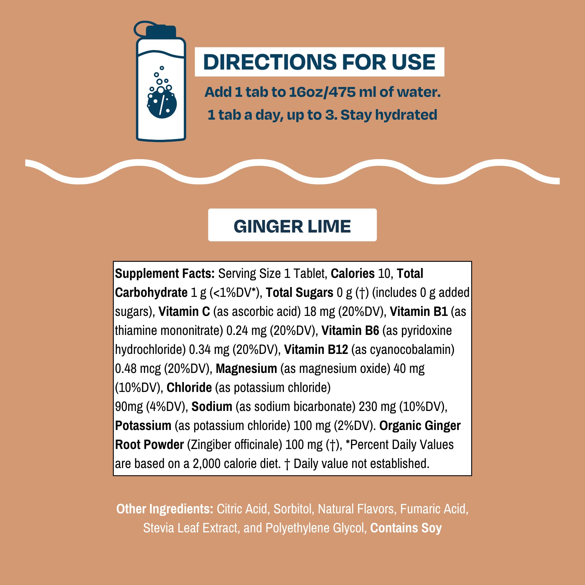 Nutrition panel and ingredients for Drinklits Ginger Lime