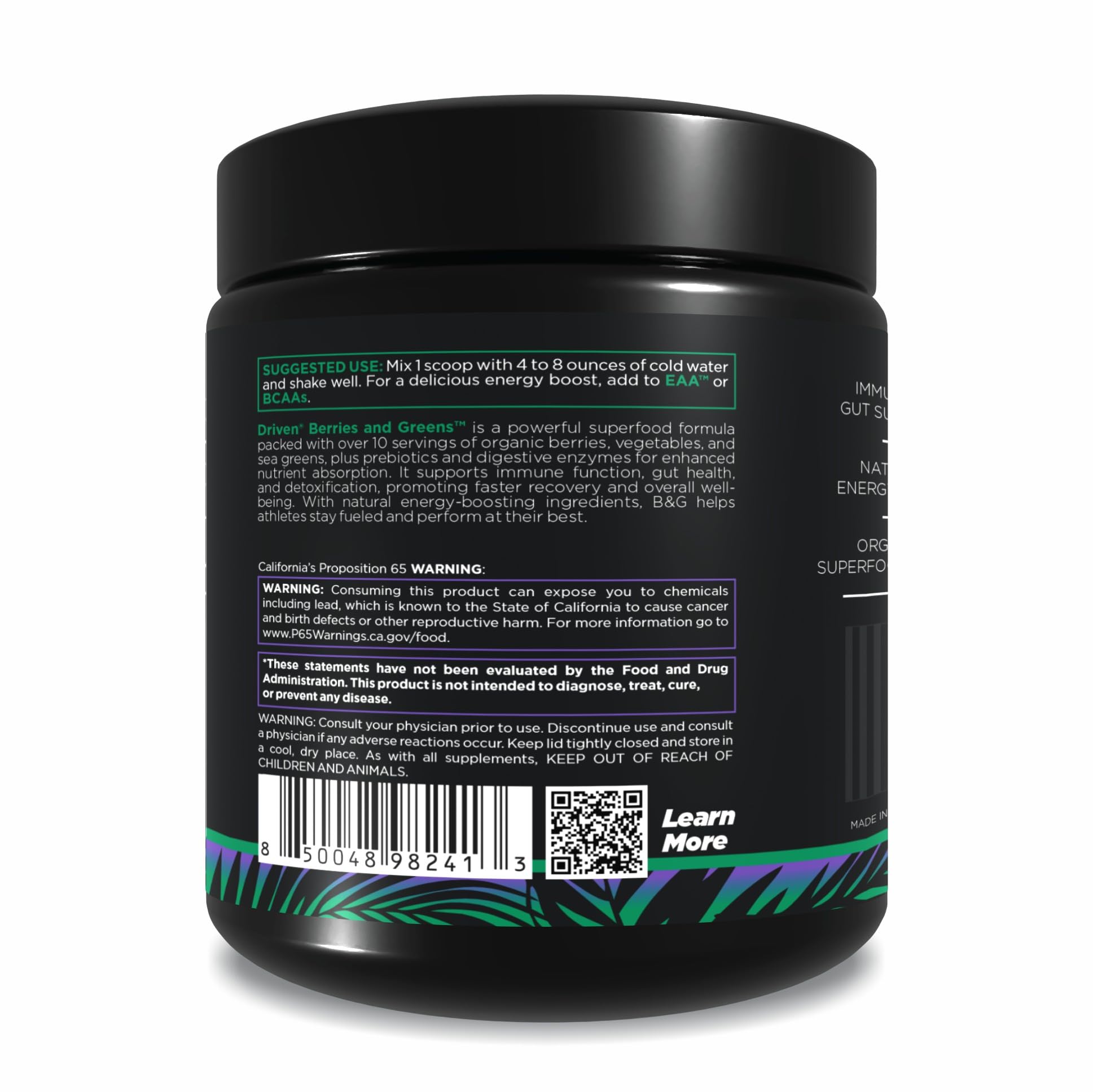 Nutrition facts and serving size for Driven B&G