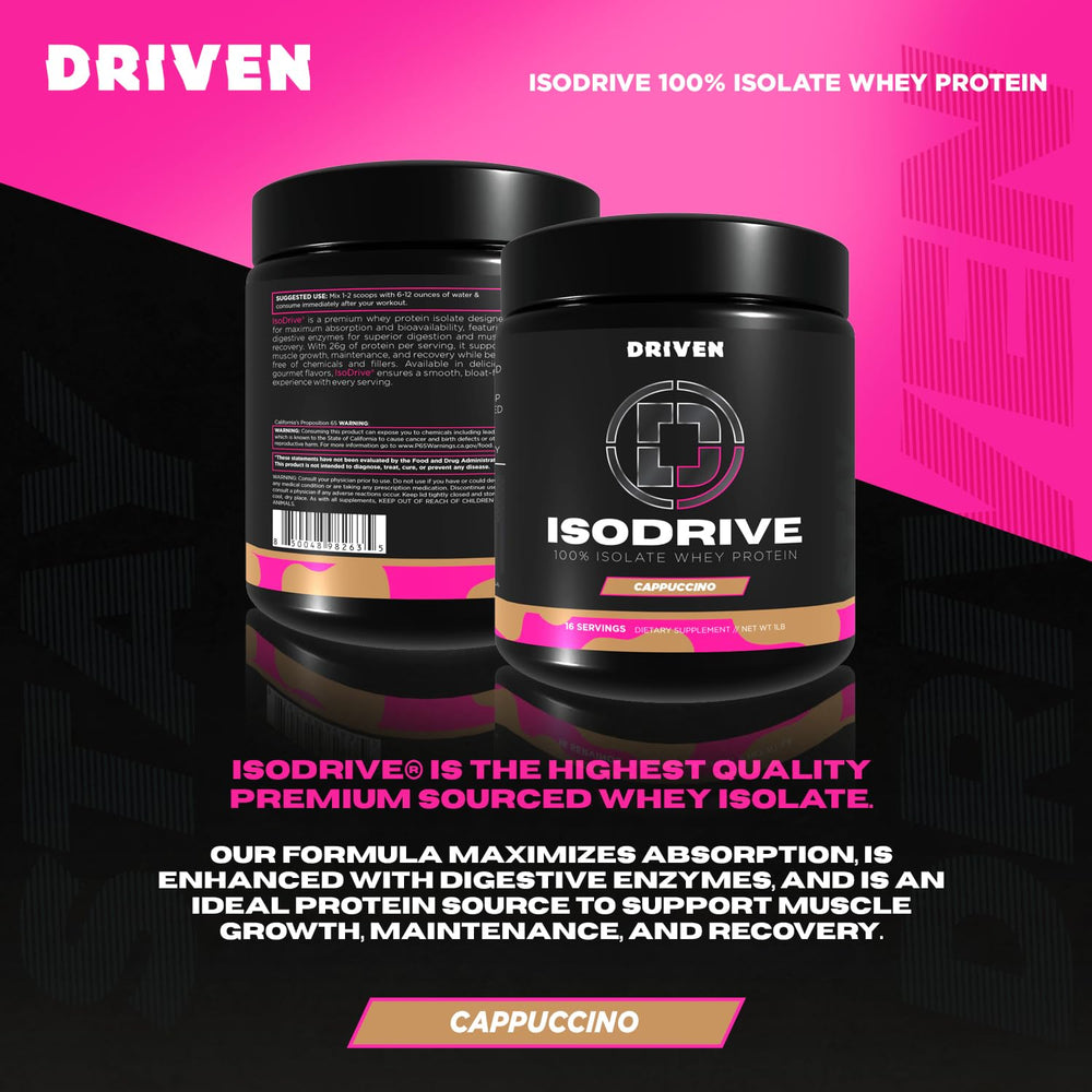 ISODRIVE Premium Whey Isolate Cappuccino label