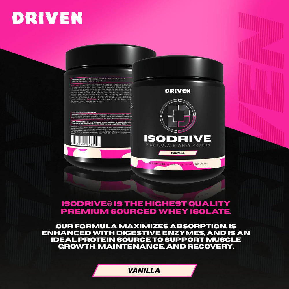 Driven Nutrition ISODRIVE vanilla whey isolate powder blends easily.