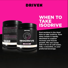 Driven Nutrition ISODRIVE bottle on counter signals enzyme-enhanced protein for easier digestion
