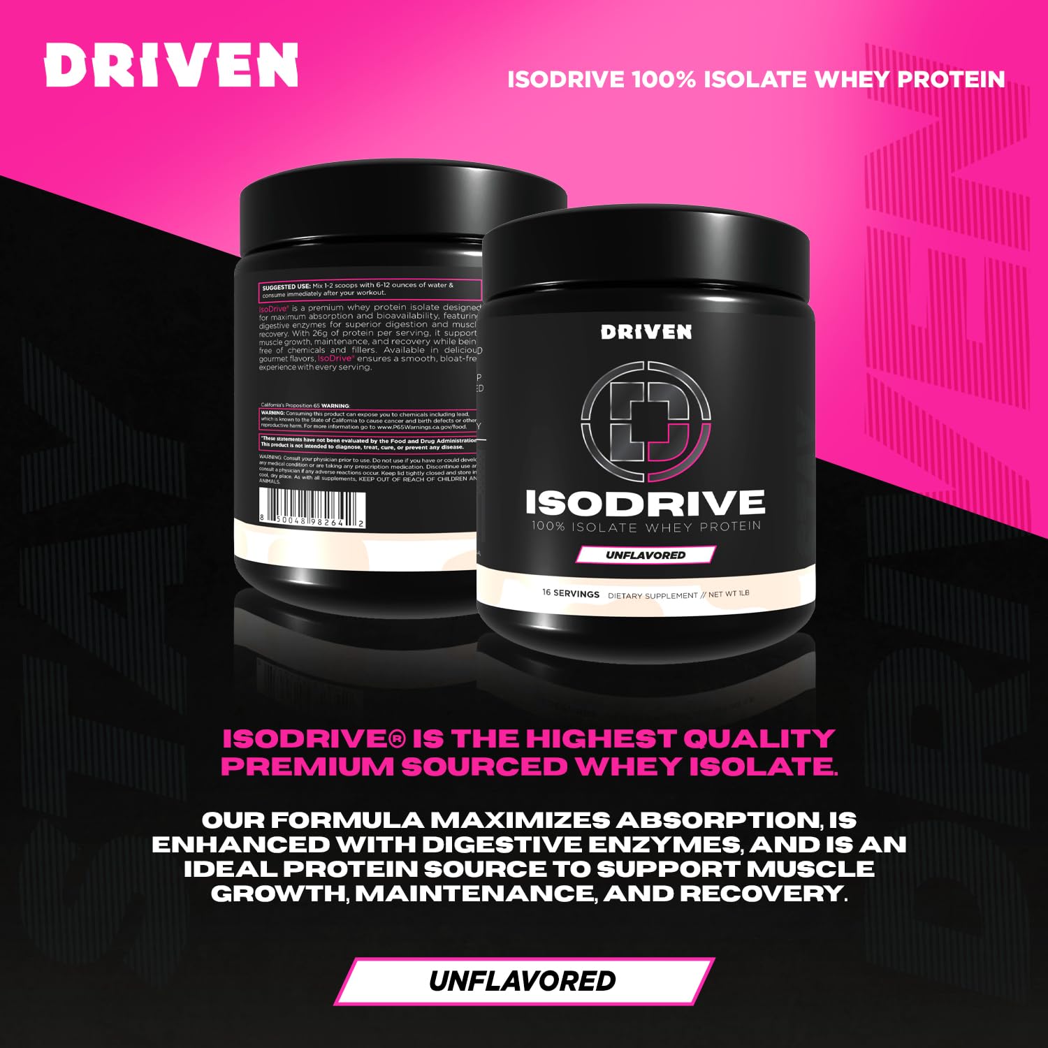 Driven Nutrition ISODRIVE scoop image showing 24g protein per serving for workouts