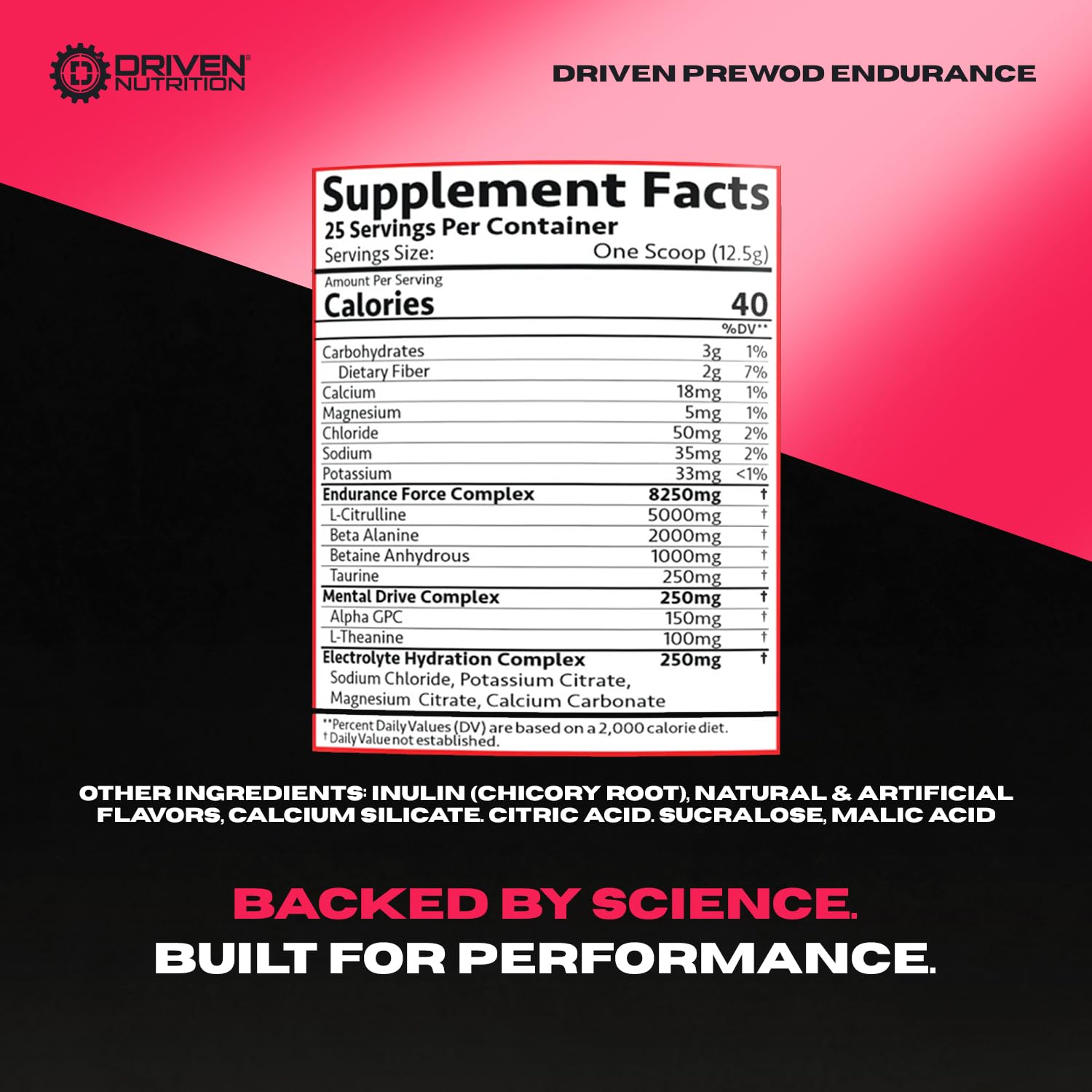 Driven PREWOD flavors blazin cherry and island charge in bottle display