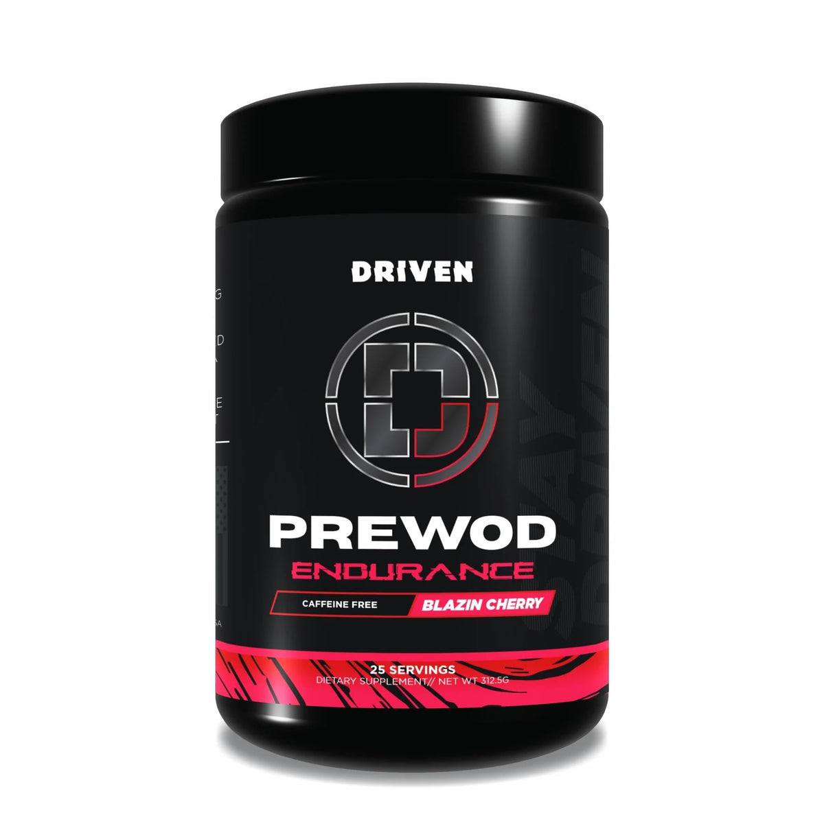 Driven PREWOD caffeine-free tub closeup showing clean energy without stimulants