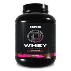 Driven Whey canister closeup emphasizes 23g protein per serving for recovery.
