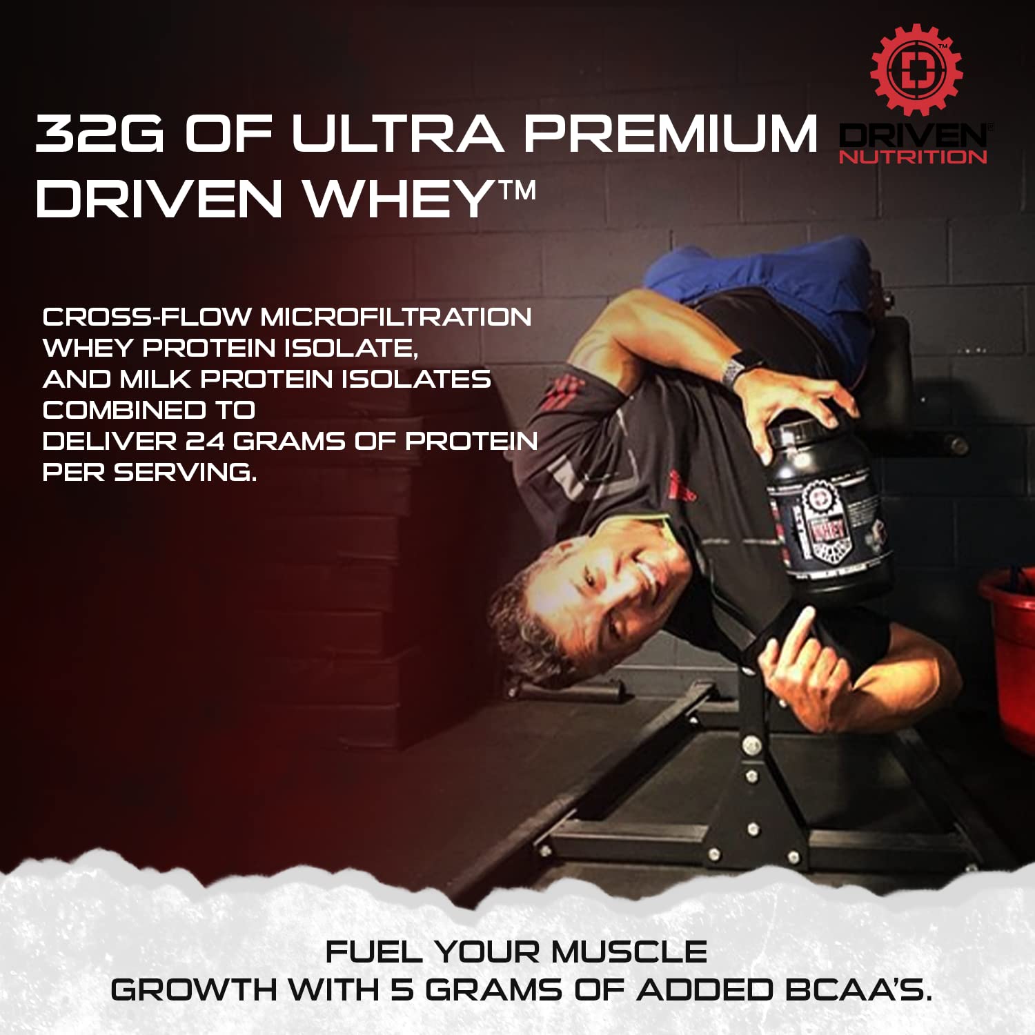 Driven WHEY banana pie shaker highlights convenient on-the-go protein.