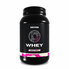 Driven Nutrition Driven WHEY tub in vanilla flavor supports muscle recovery with clean protein.