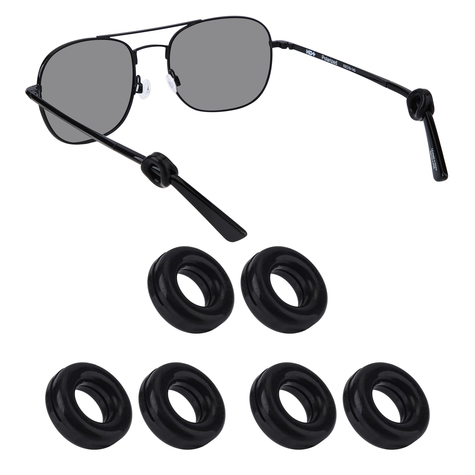 DROGO black ear grips for eyeglasses - front view