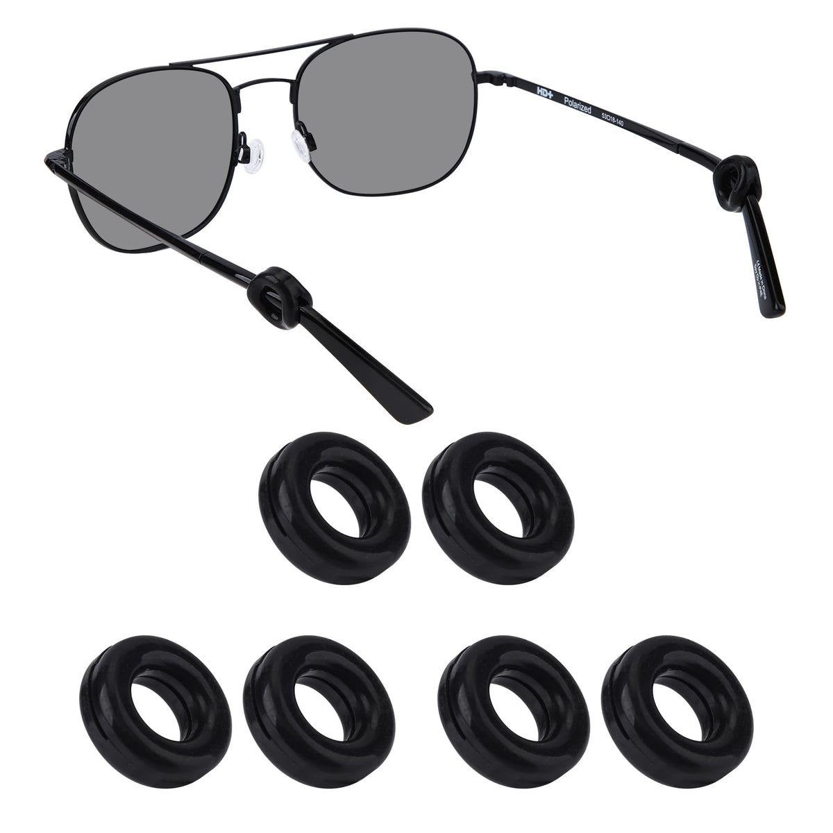 DROGO black ear grips for eyeglasses - front view