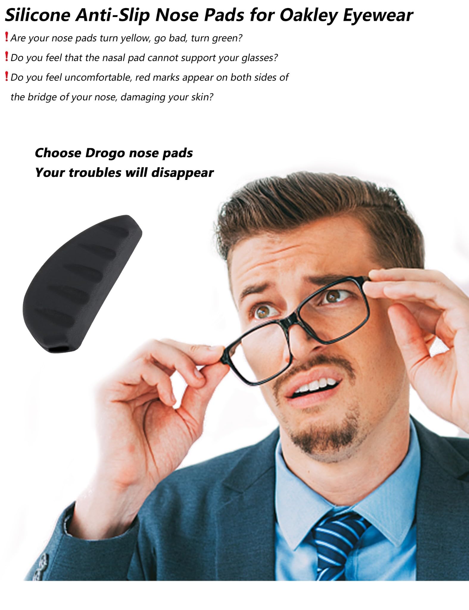 Contents: 6 pairs of black silicone nose pads (frame not included)