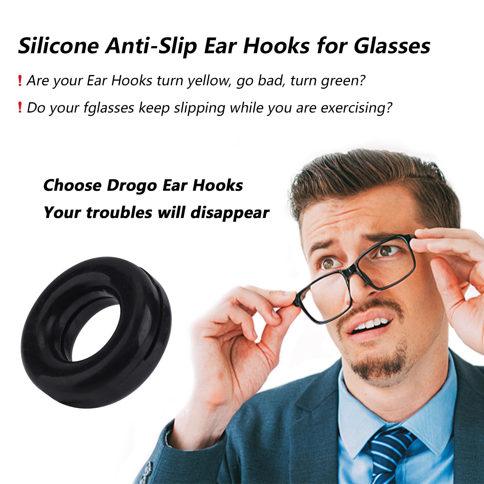 Three pairs of DROGO ear grips for eyeglasses and sunglasses