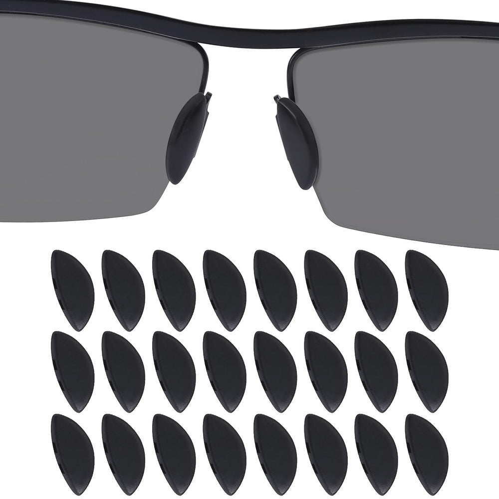Drogo 12-pair silicone nose pads in black for eyeglasses, 15mm D-shape
