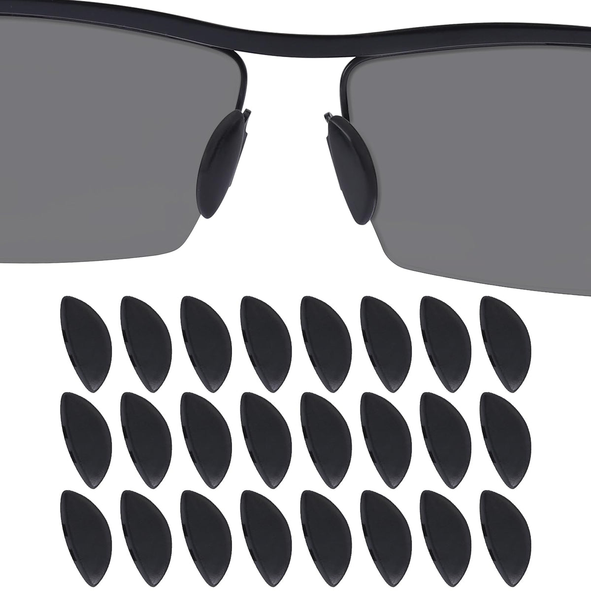Drogo 12-pair silicone nose pads in black for eyeglasses, 15mm D-shape