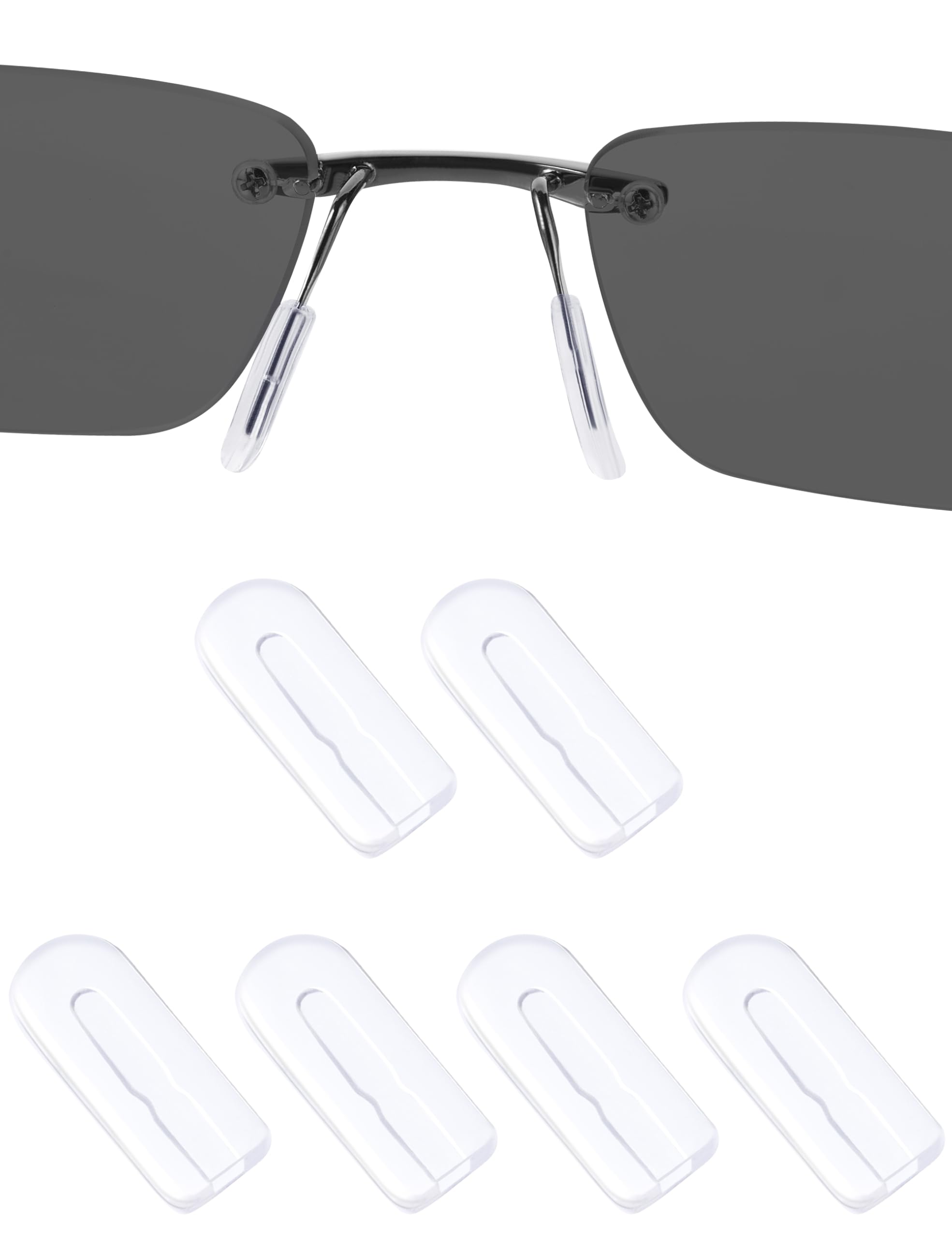 Drogo 12mm clear rectangle silicone eyeglass nose pads - front view