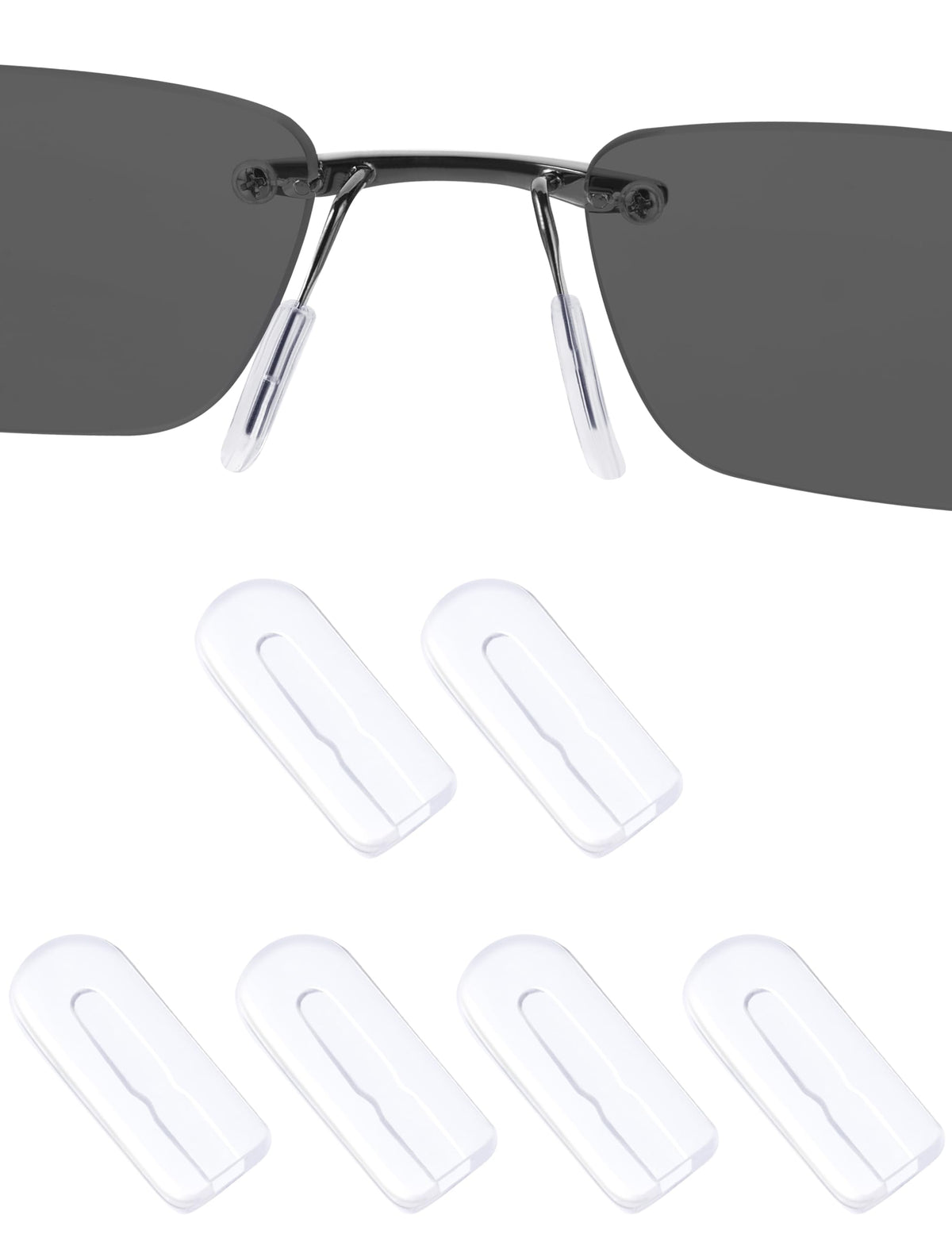 Drogo 12mm clear rectangle silicone eyeglass nose pads - front view