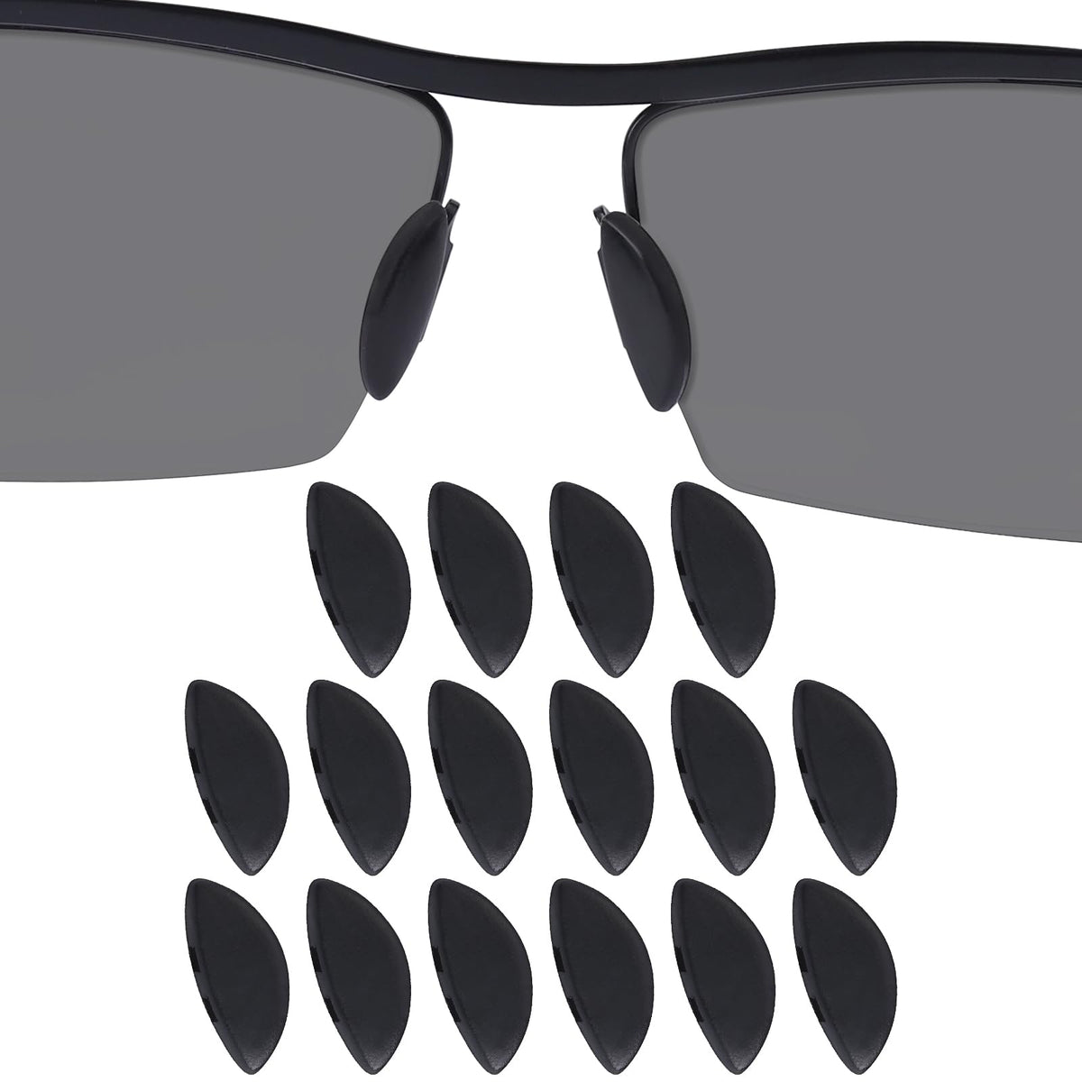 DROGO 8 pairs silicone eyeglass nose pads 15mm x 7mm black D-shape close-up