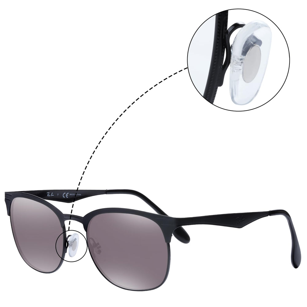 Clear, replaceable nose pads showing compatibility with various Ray-Ban frames
