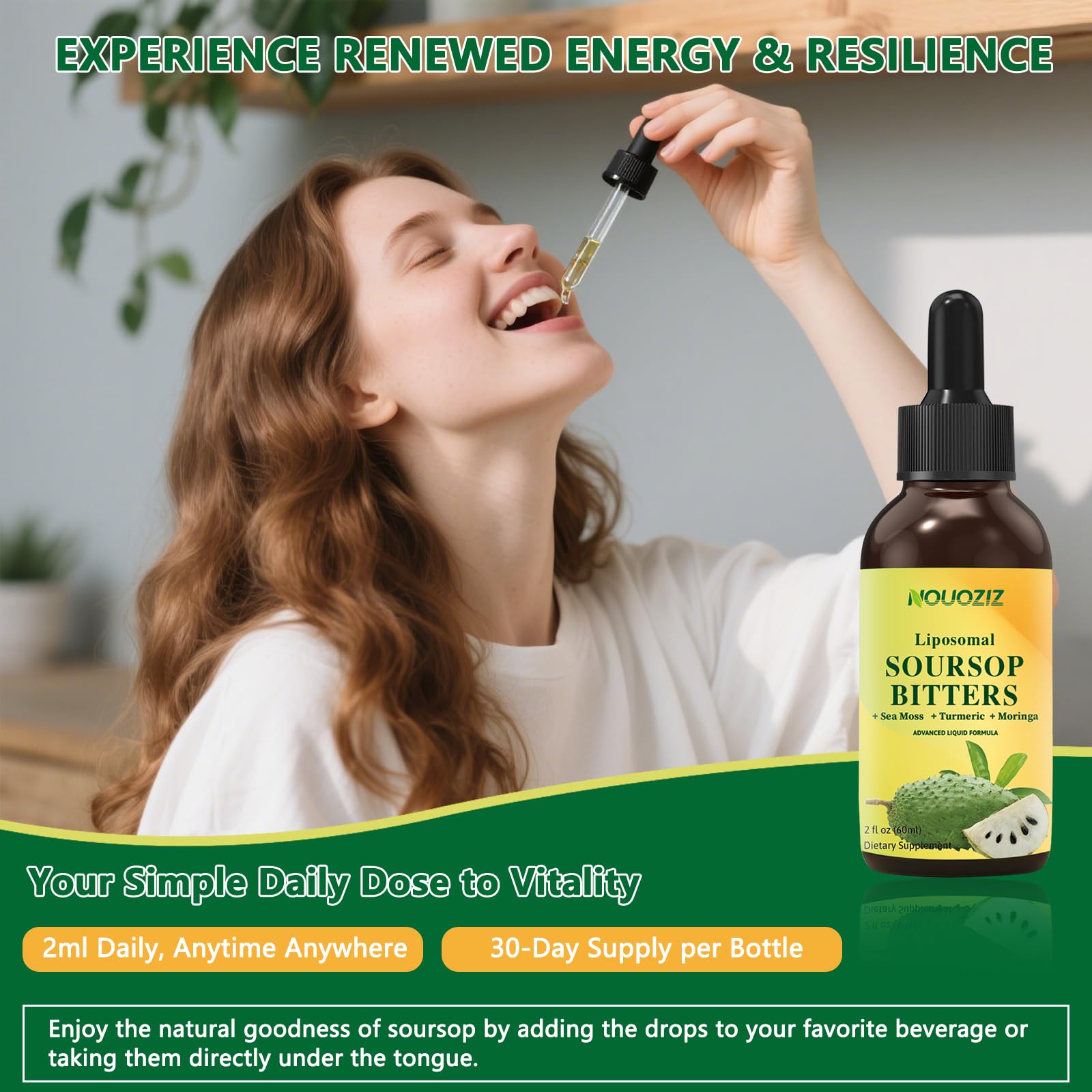 Dropper showing a 2 ml daily dose