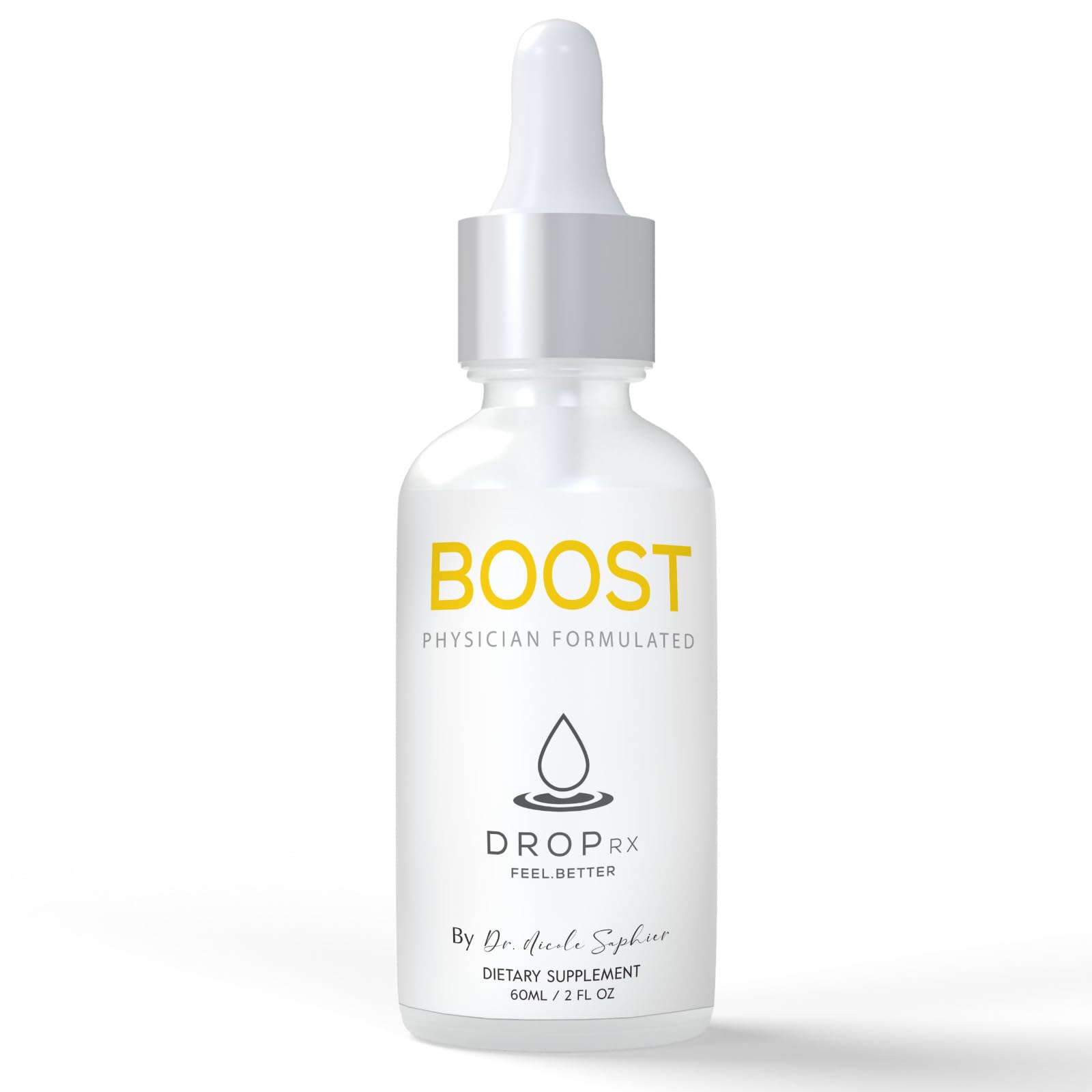 DropRx Boost bottle featuring Dr. Nicole Saphier on the label