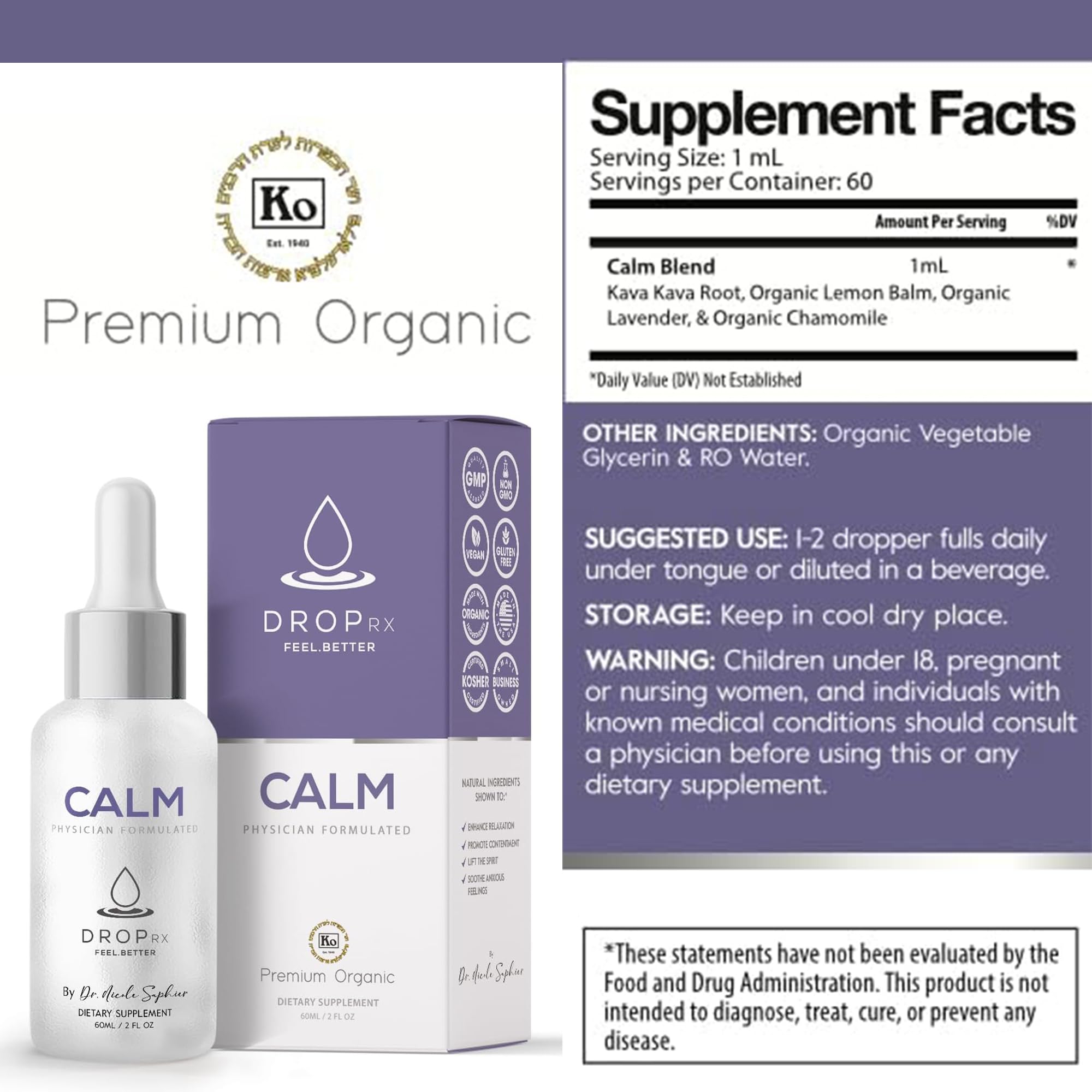 Made in USA branding with DropRx Calm bottle