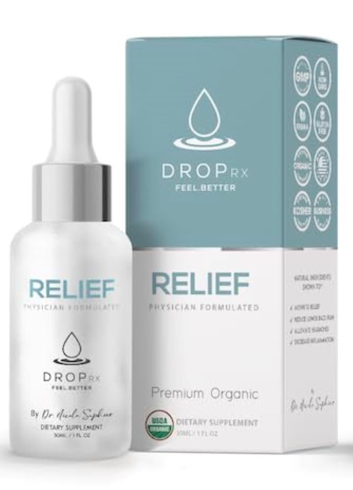 DropRx Relief hero image with bottle and dropper