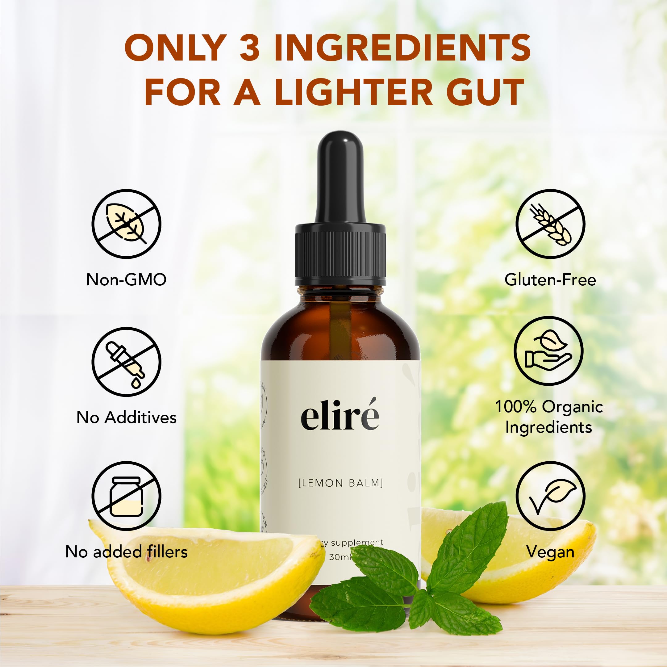 Lemon balm drops being mixed into a cup of tea