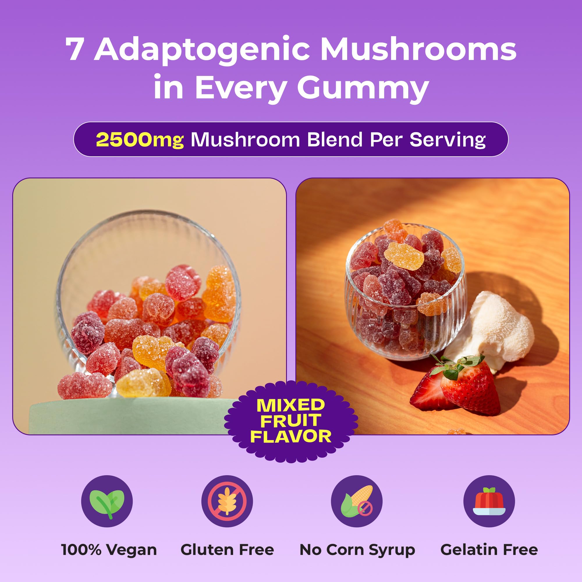 Drops Of Nature Ashwagandha Mushroom Gummies label emphasizes natural adaptogens.