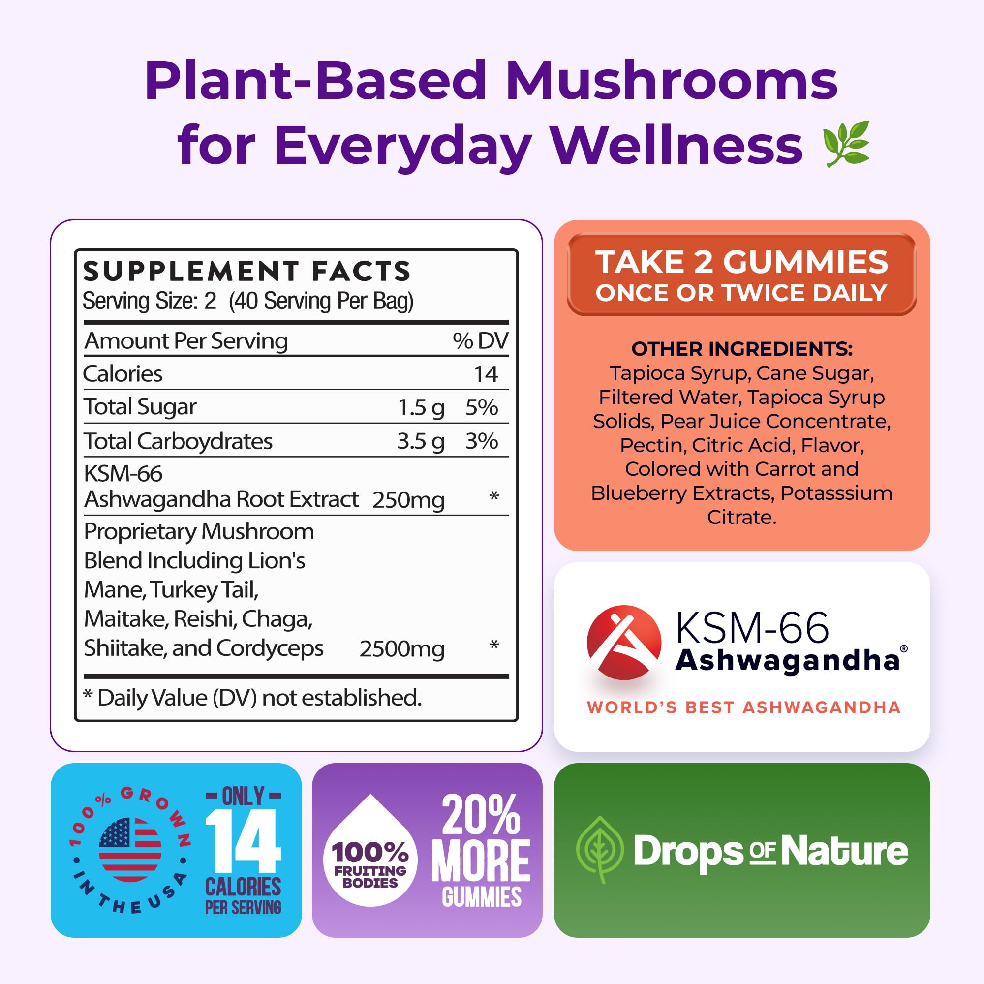 Drops Of Nature Two-Gummies Serving demonstrates easy daily intake.
