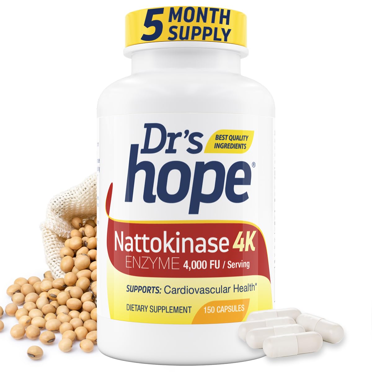 Front view of Dr’s Hope Nattokinase 4000 FU - 150 vegan capsules bottle